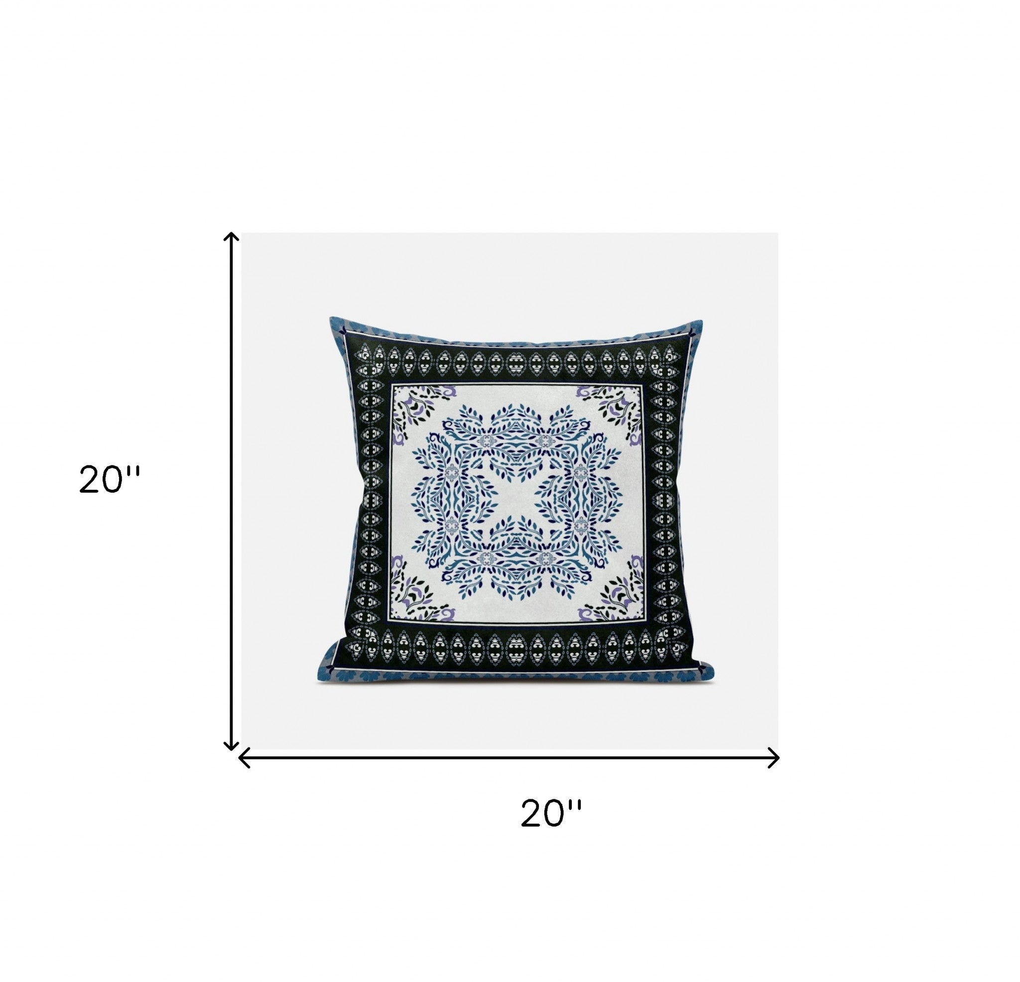 18" X 18" Black Ivory Blue Geometric Blown Seam Suede Throw Pillow