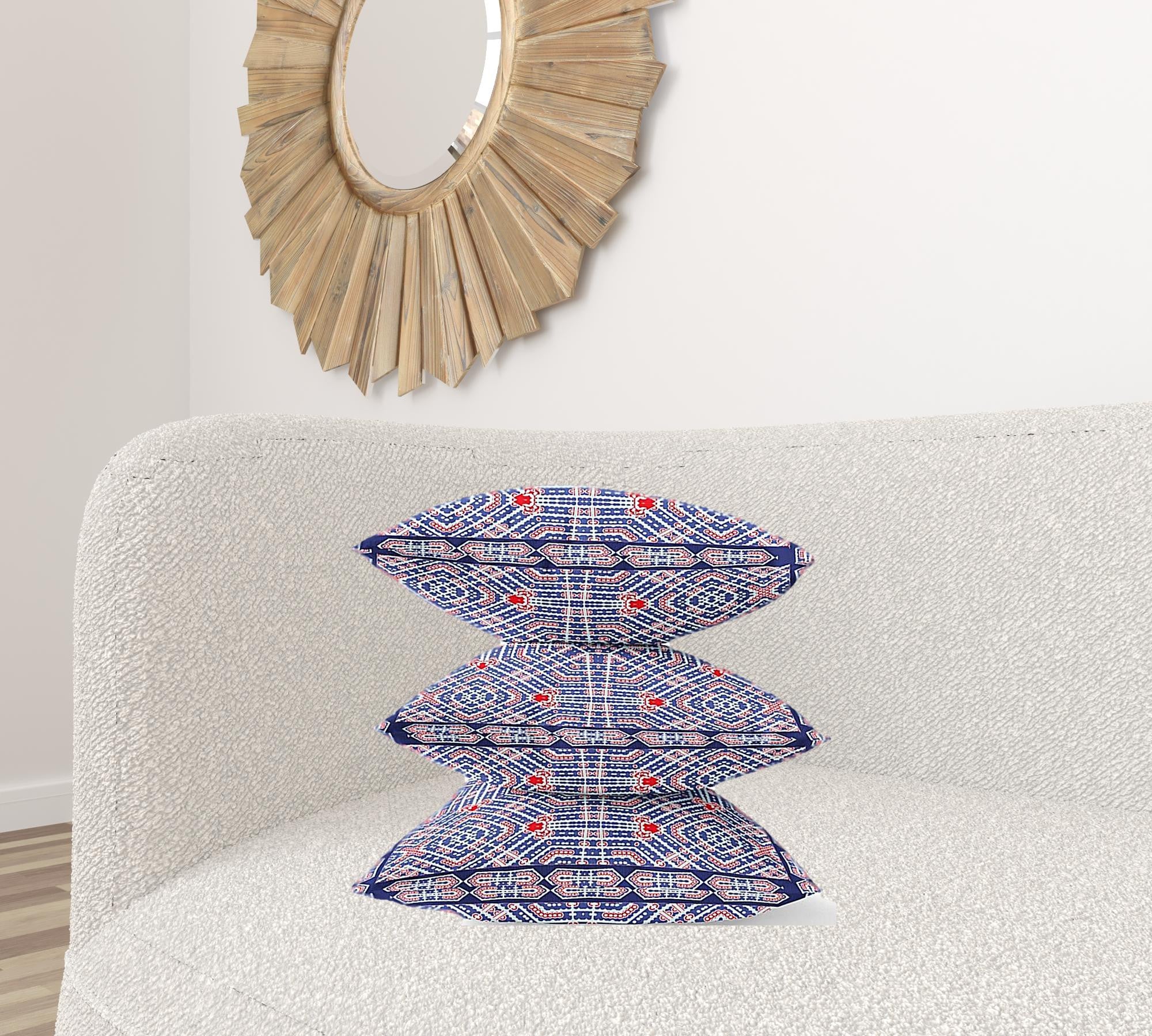 18" X 18" Indigo Red Geometric Blown Seam Suede Throw Pillow