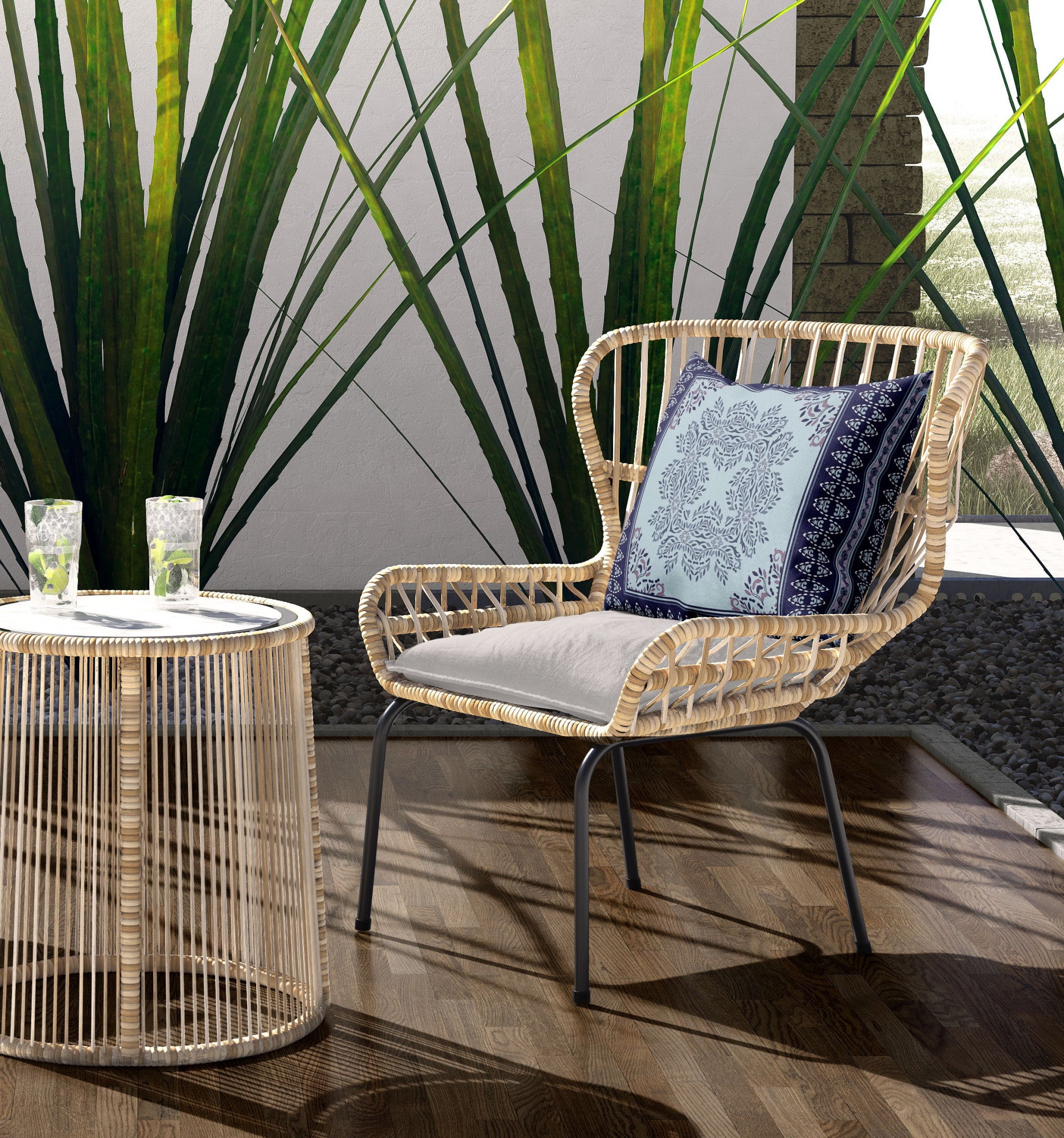 Cojín de gamuza con costura soplada geométrica blanca índigo de 18 "X 18"