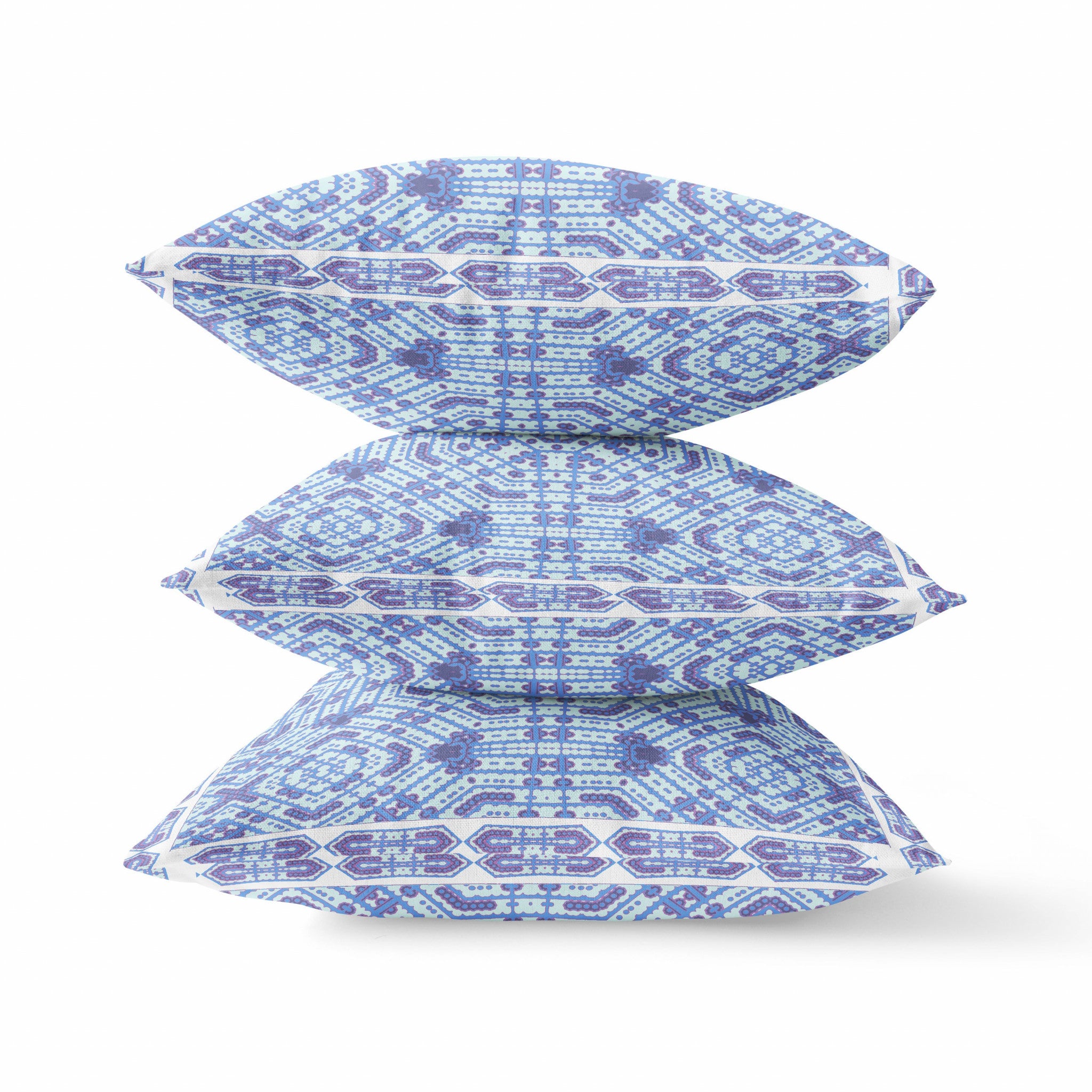 Cojín de gamuza con costura soplada geométrica blanca índigo de 18 "X 18"