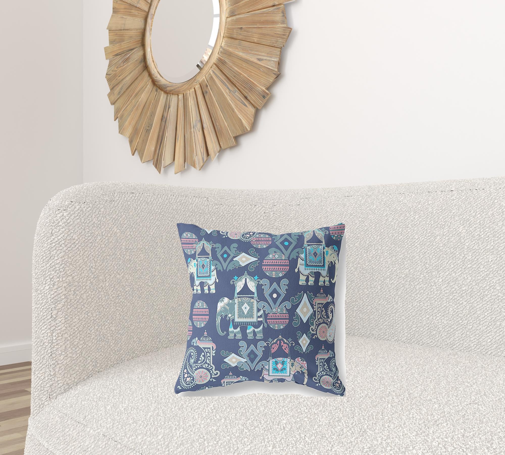 18" X 18" Blue And Gray Paisley Zippered Suede Throw Pillow