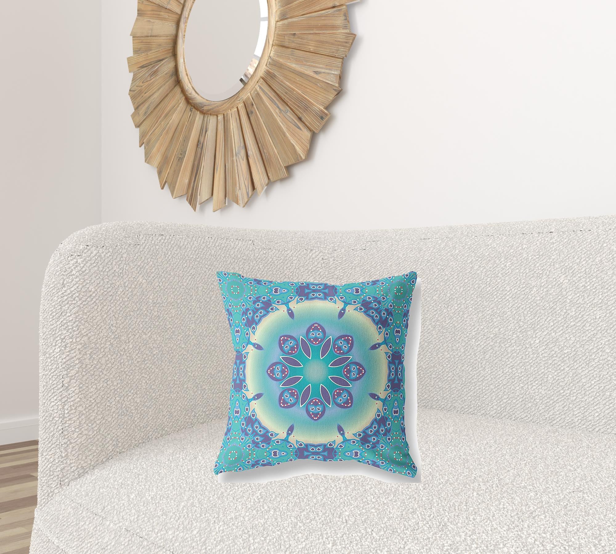 18" X 18" Blue And Purple Geometric Zippered Suede Throw Pillow