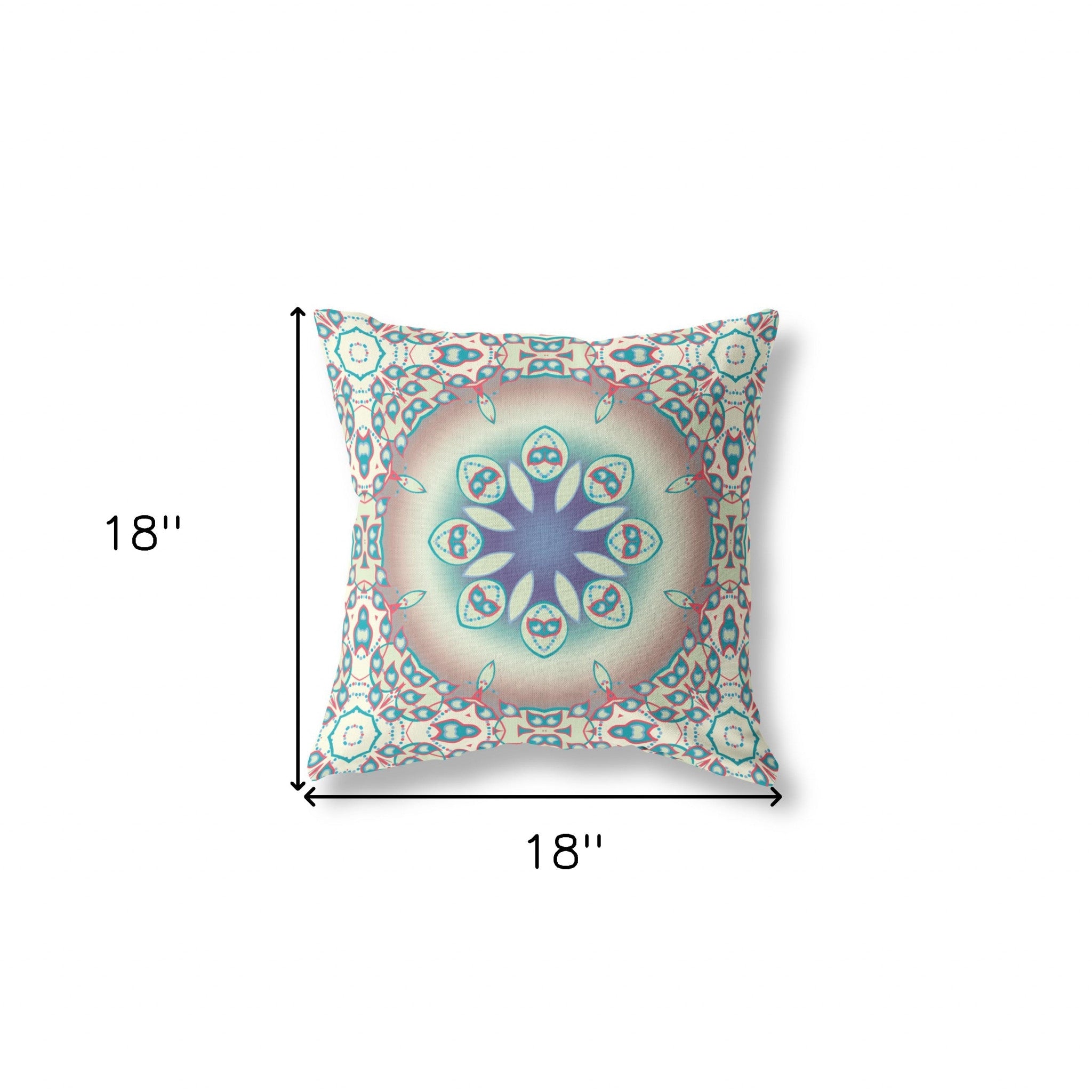 18" X 18" Beige And Blue Geometric Zippered Suede Throw Pillow