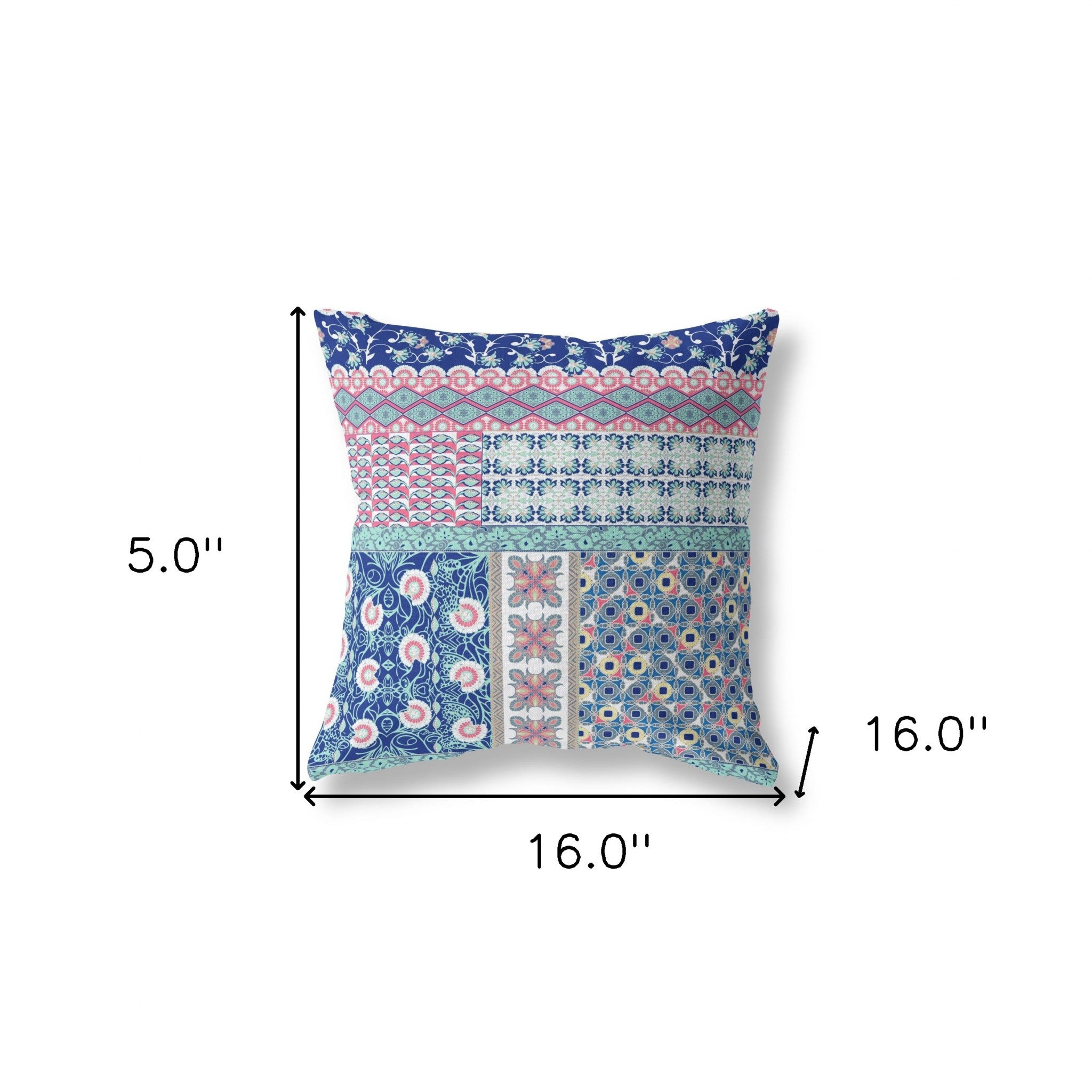 16 英寸藍色粉色貼片拉鍊絨面革抱枕