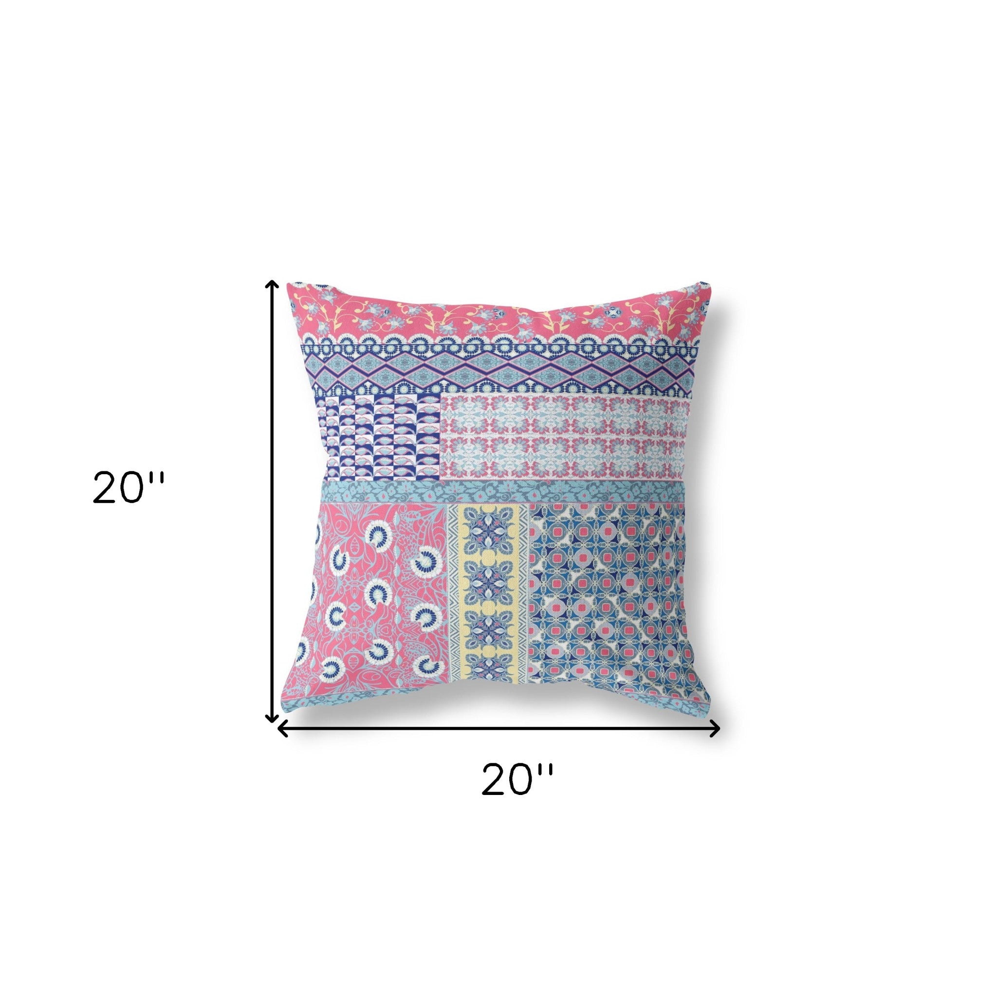 18” Pink Teal Patch Zippered Suede Throw Pillow