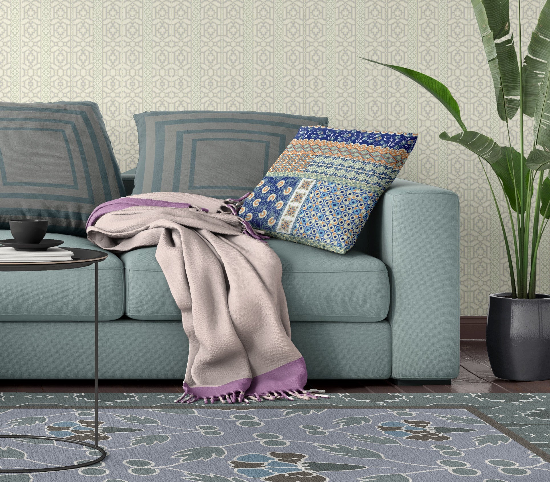 16” Navy Orange Patch Zippered Suede Throw Pillow