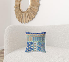 16” Navy Orange Patch Zippered Suede Throw Pillow