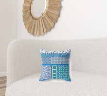 16” Turquoise Blue Patch Zippered Suede Throw Pillow