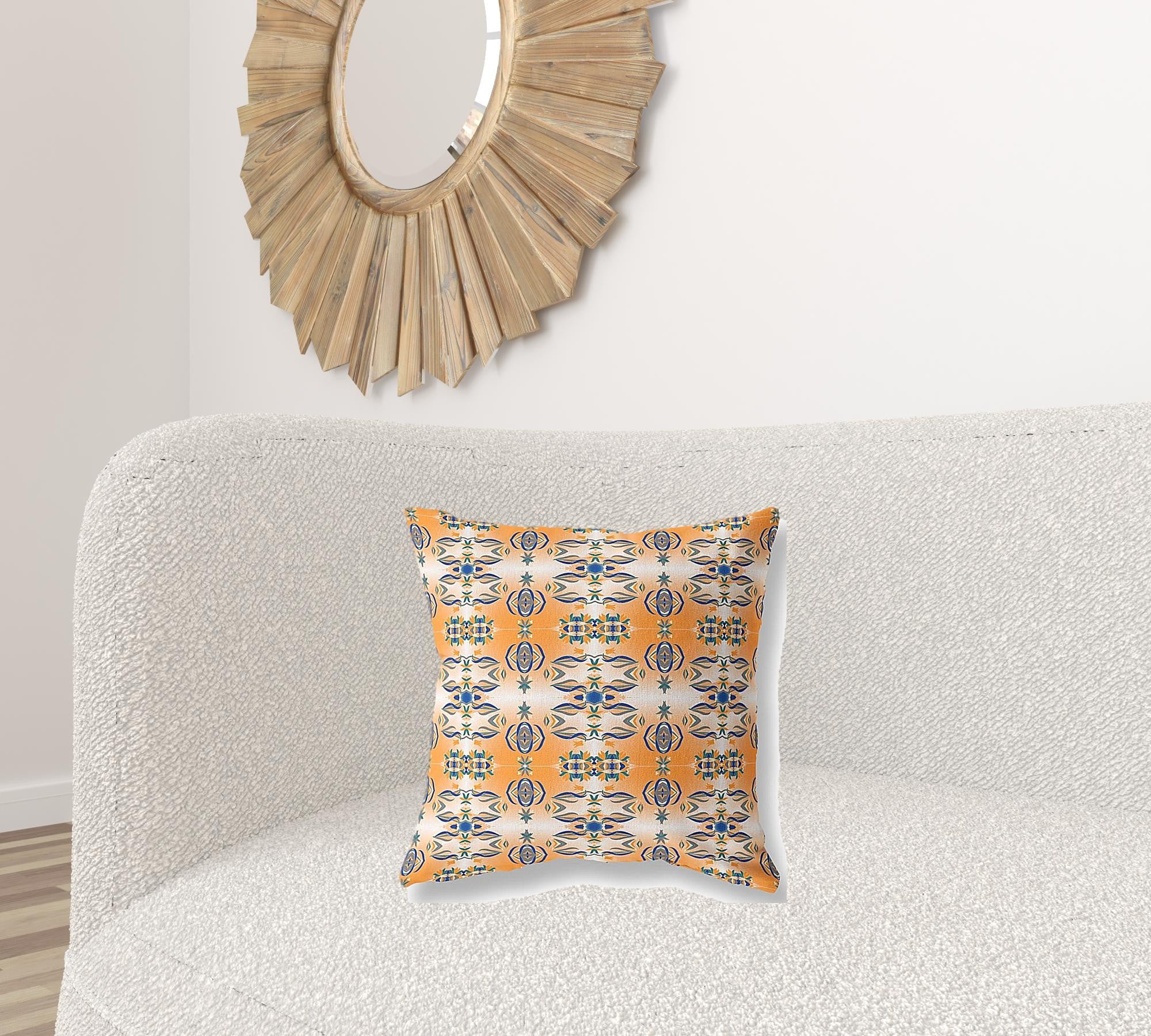 18" X 18" Orange And Gray Abstract Zippered Suede Throw Pillow