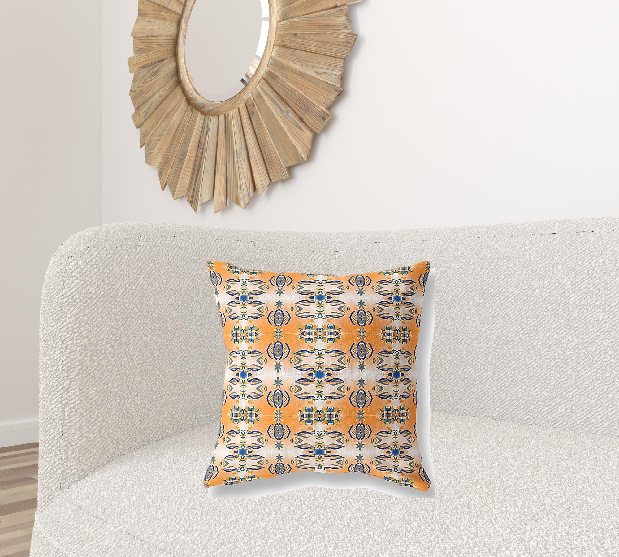 18" X 18" Orange And Gray Abstract Zippered Suede Throw Pillow
