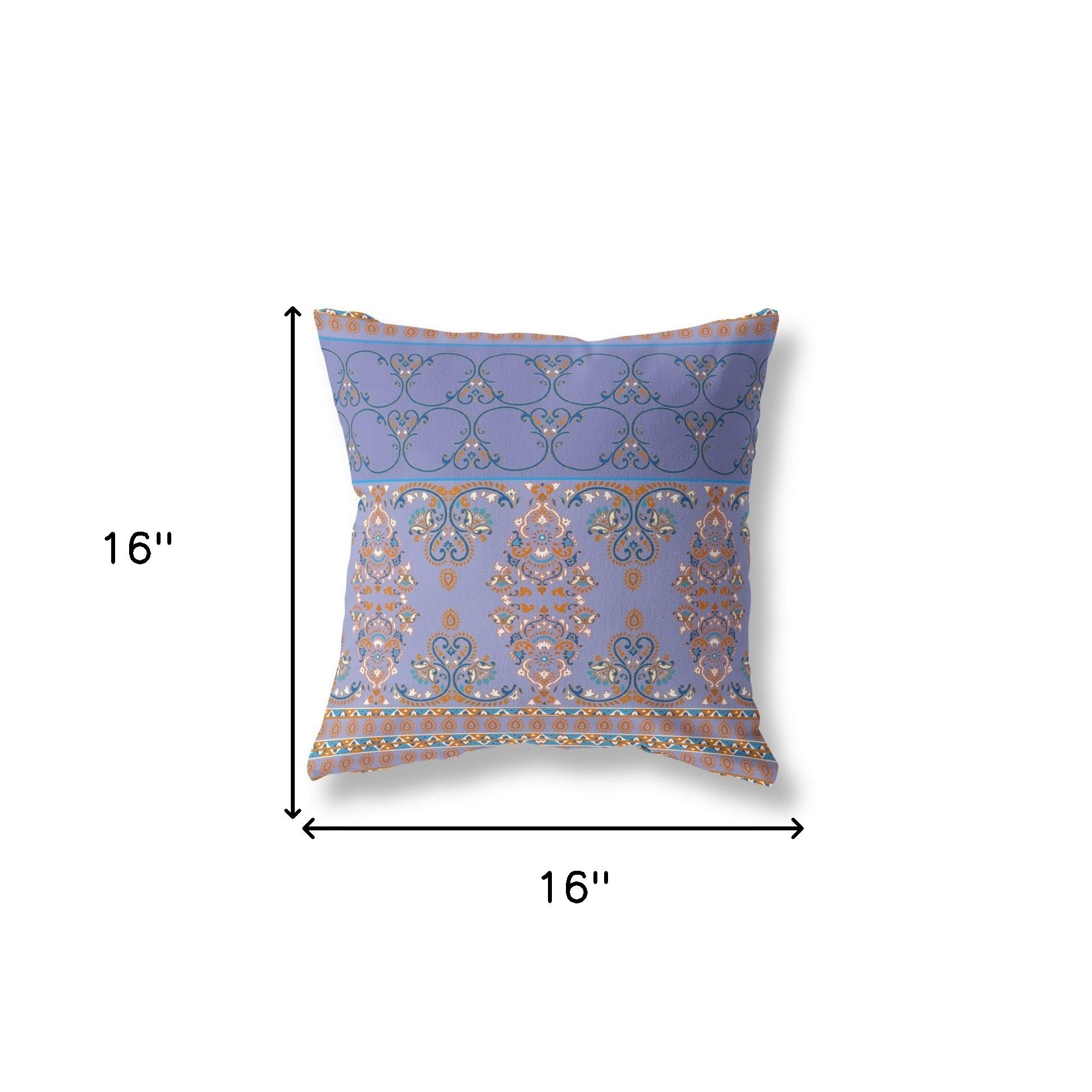 16" X 16" Purple And Blue Stencil Zippered Suede Throw Pillow