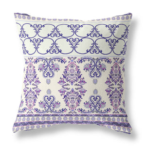 16" X 16" White And Purple Stencil Zippered Suede Throw Pillow