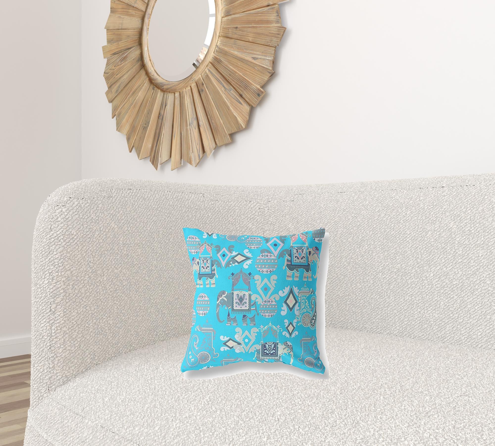 16" X 16" Bright Blue And Gray Paisley Blown Seam Suede Throw Pillow