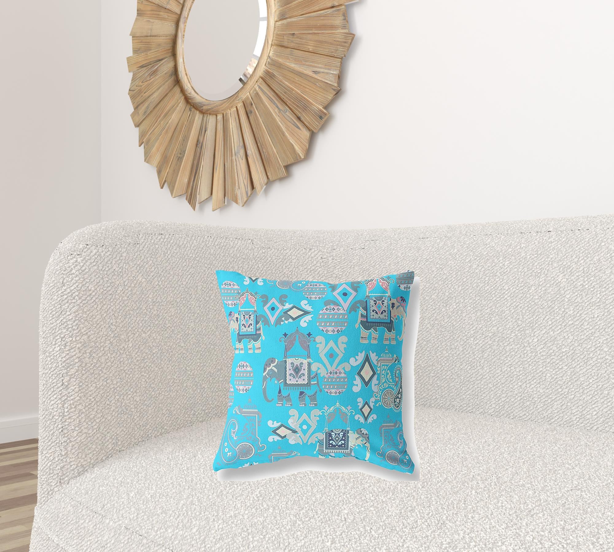 18" X 18" Bright Blue And Gray Paisley Blown Seam Suede Throw Pillow