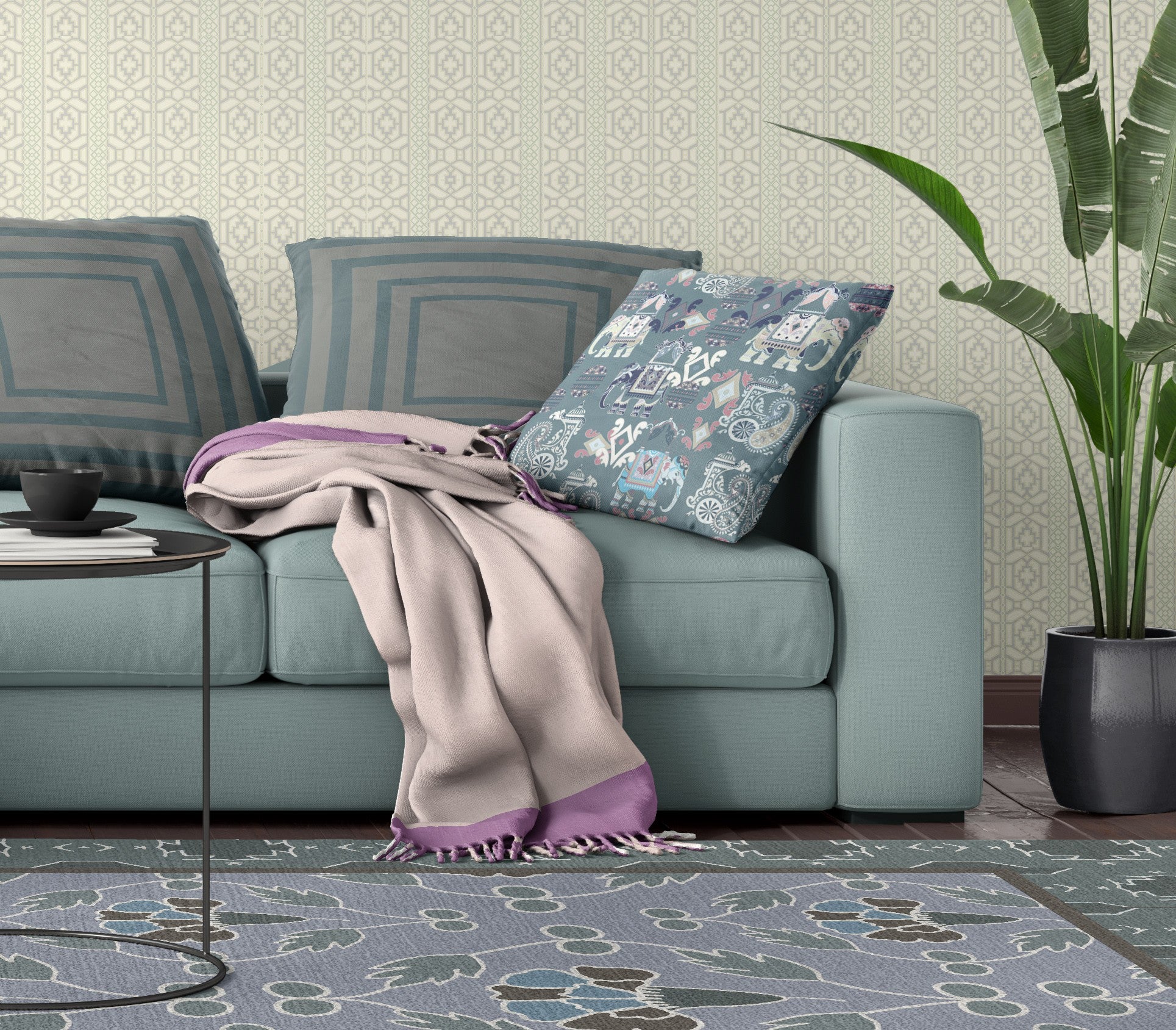 18" X 18" Gray And White Paisley Blown Seam Suede Throw Pillow