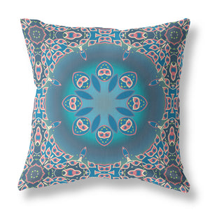 18" X 18" Blue And Pink Geometric Blown Seam Suede Throw Pillow