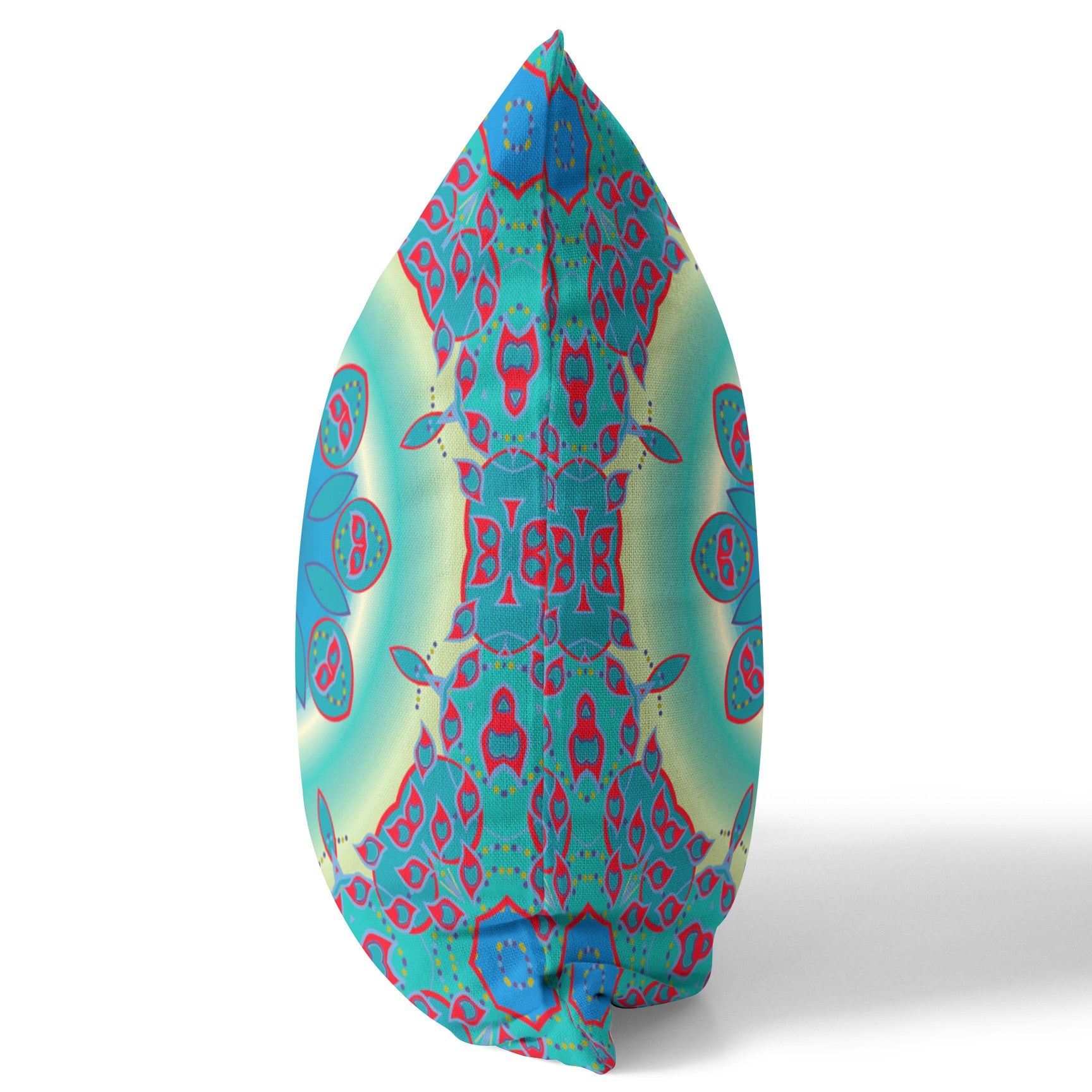 16" X 16" Green And Red Geometric Blown Seam Suede Throw Pillow