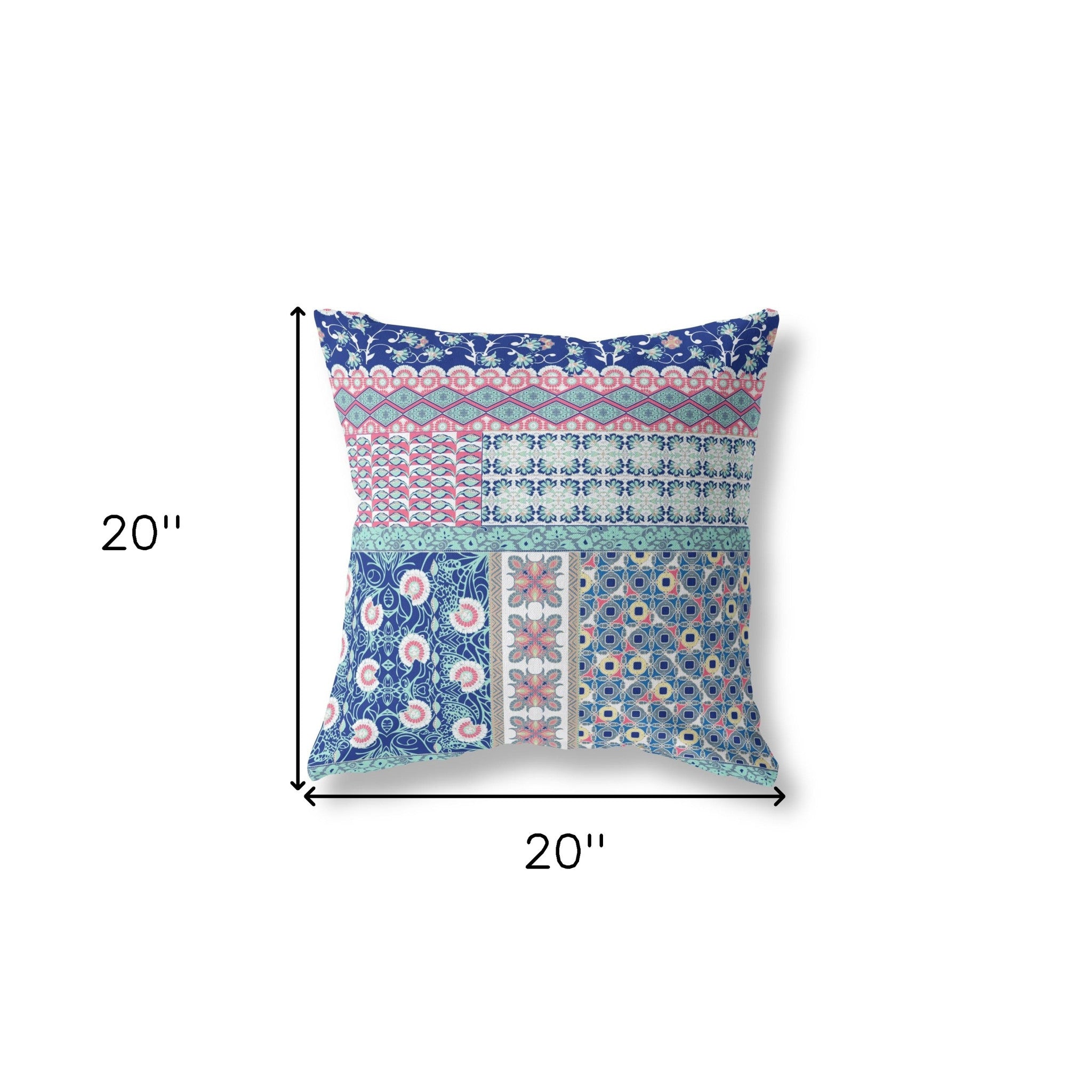 Cojín de gamuza soplado y cerrado con parche azul rosa de 18 "