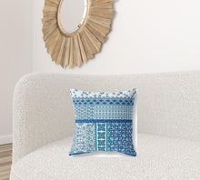 18” Blue White Patch Blown & Closed Suede Throw Pillow