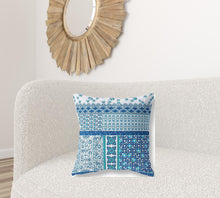 18” Blue White Patch Blown & Closed Suede Throw Pillow