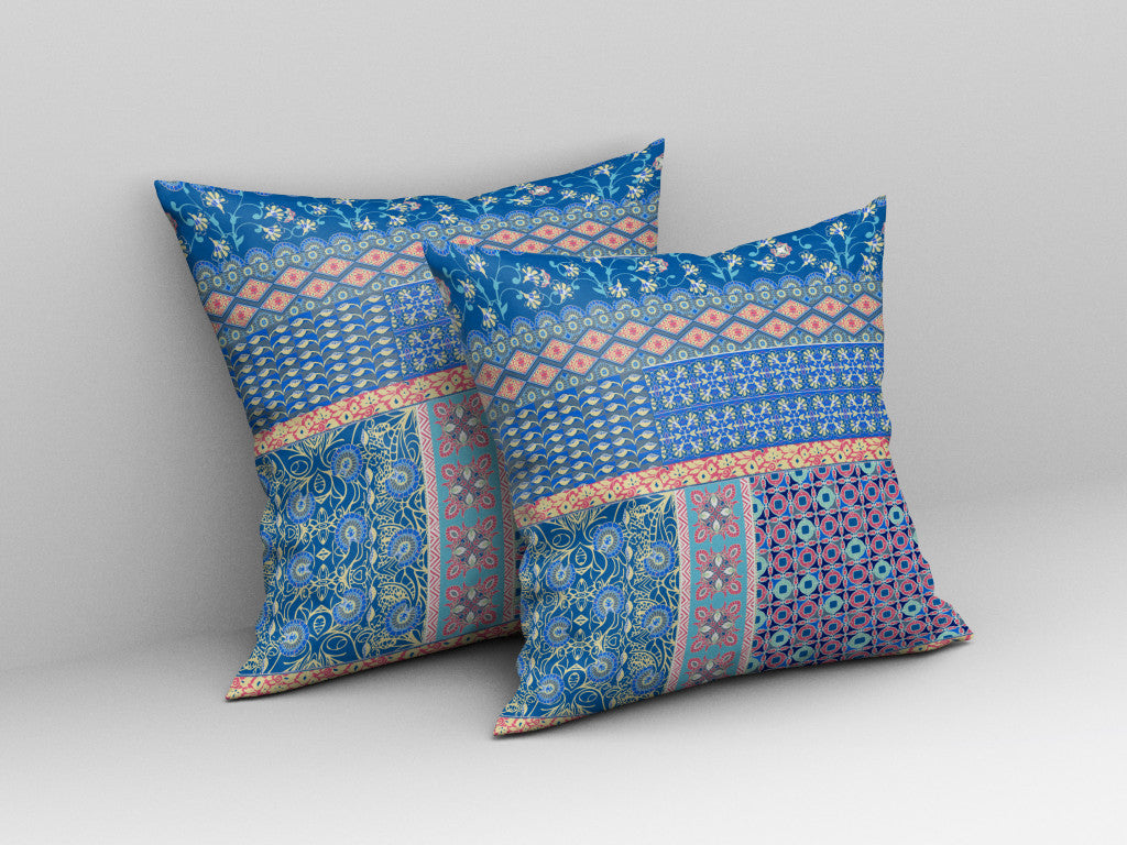 18” Blue Yellow Patch Blown & Closed Suede Throw Pillow