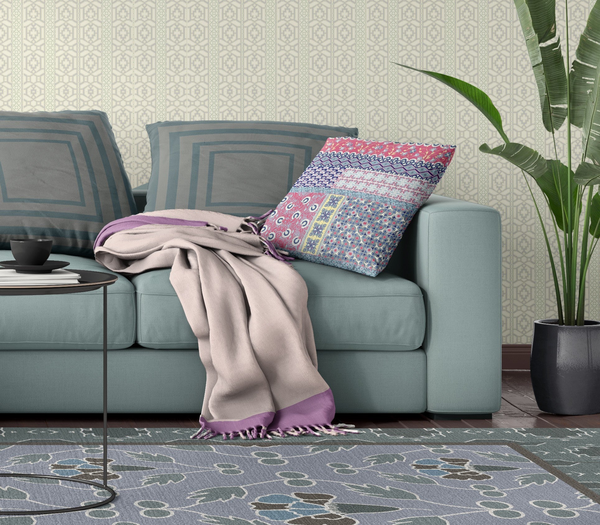 18” Pink Teal Patch Blown & Closed Suede Throw Pillow