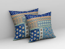 16” Navy Orange Patch Blown & Closed Suede Throw Pillow