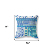 16” Turquoise Blue Patch Blown & Closed Suede Throw Pillow