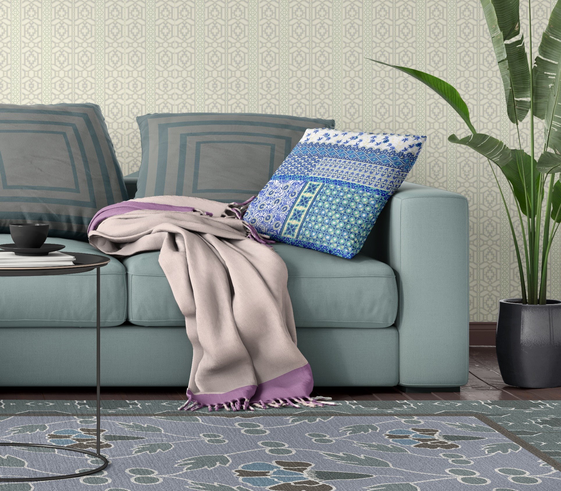 18” Turquoise Blue Patch Blown & Closed Suede Throw Pillow