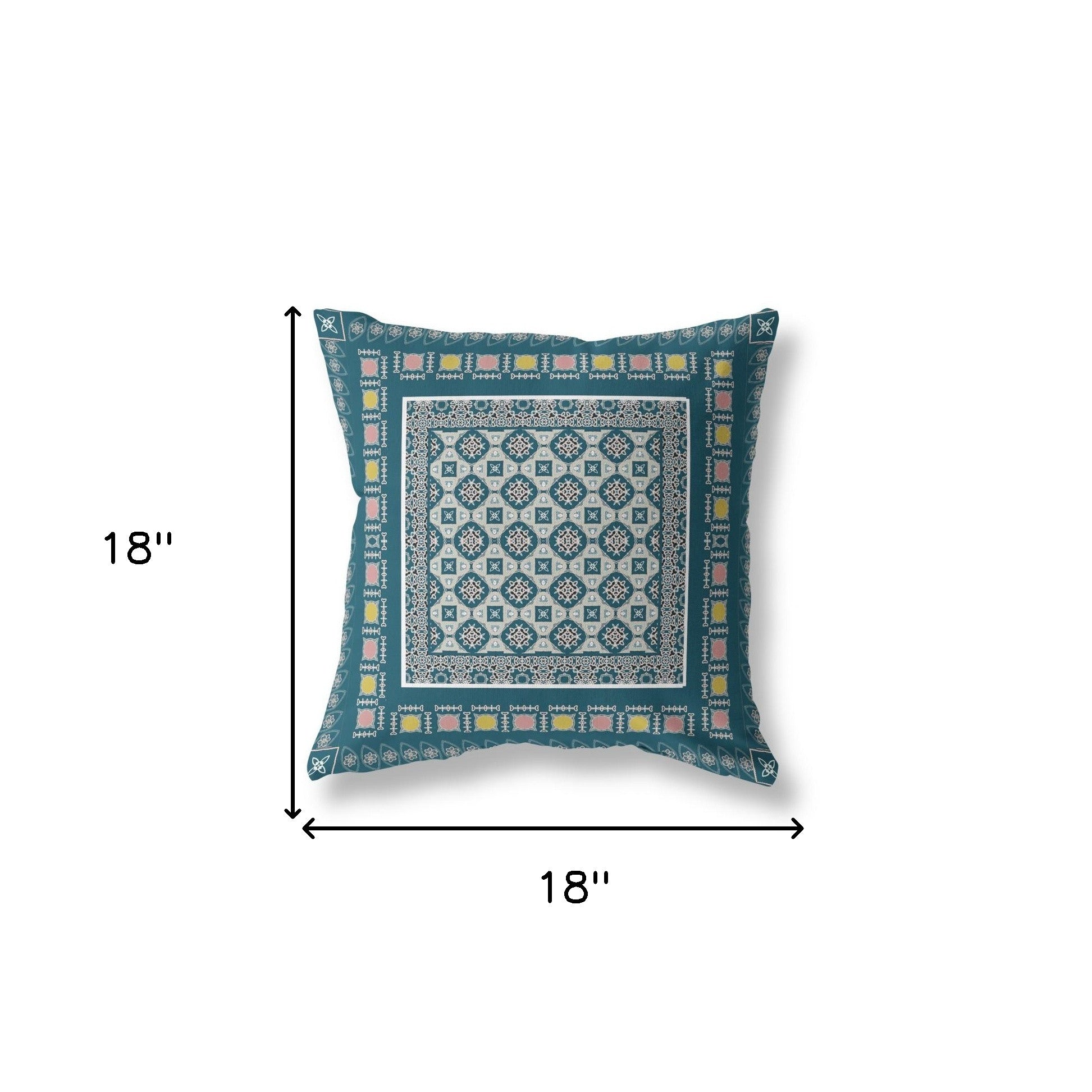 18" X 18" Blue And Beige Floral Blown Seam Suede Throw Pillow