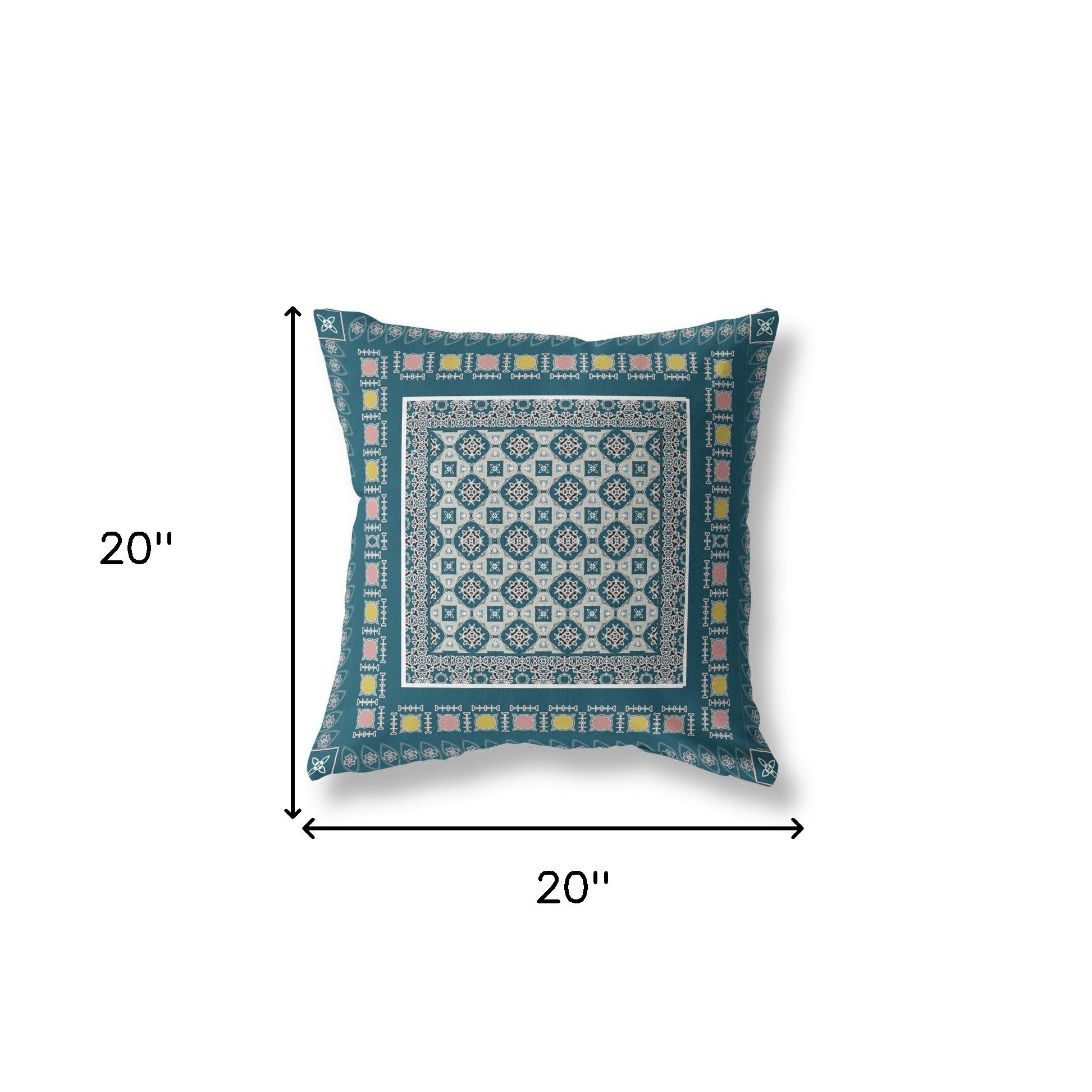 18" X 18" Blue And Beige Floral Blown Seam Suede Throw Pillow