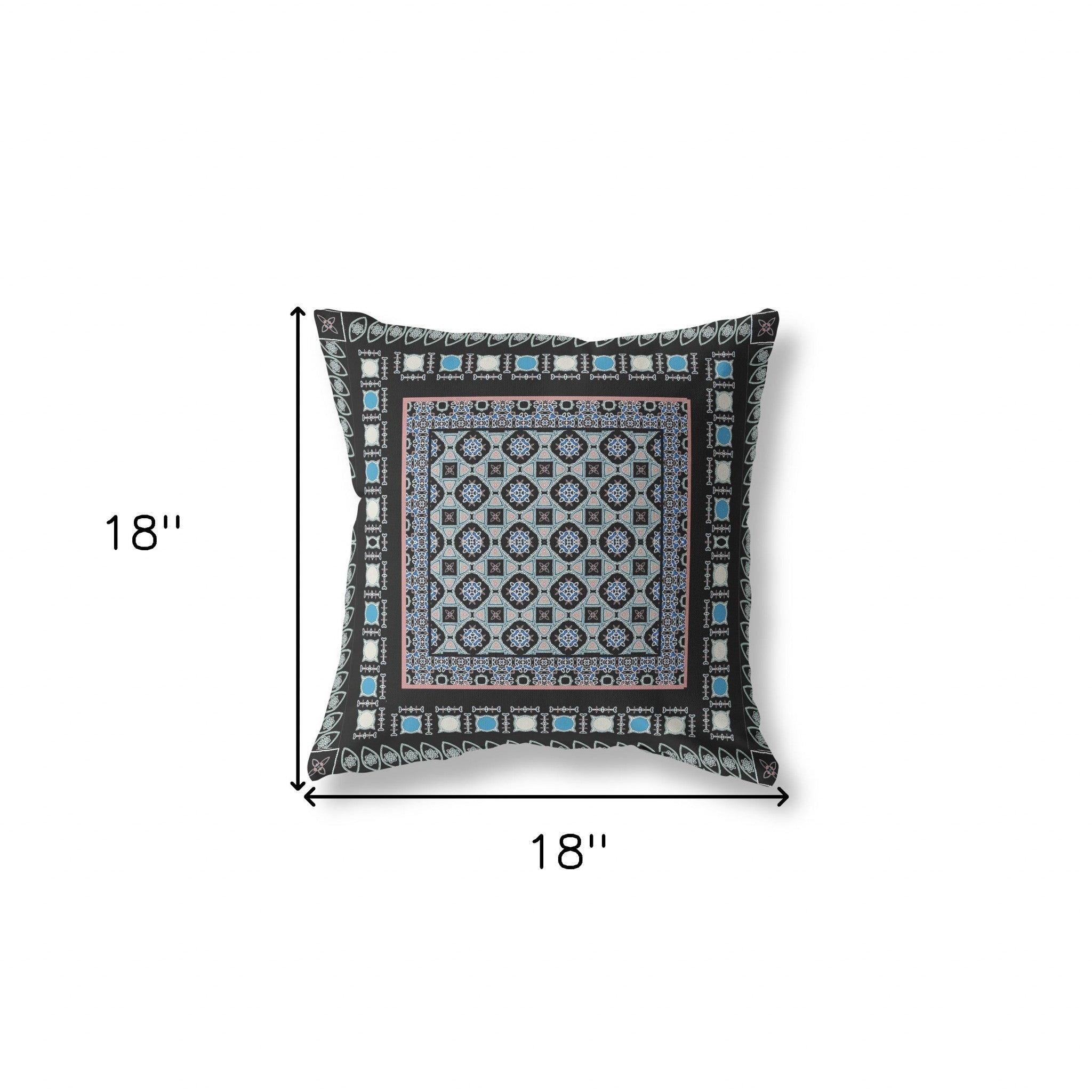 18" X 18" Black And Blue Floral Blown Seam Suede Throw Pillow