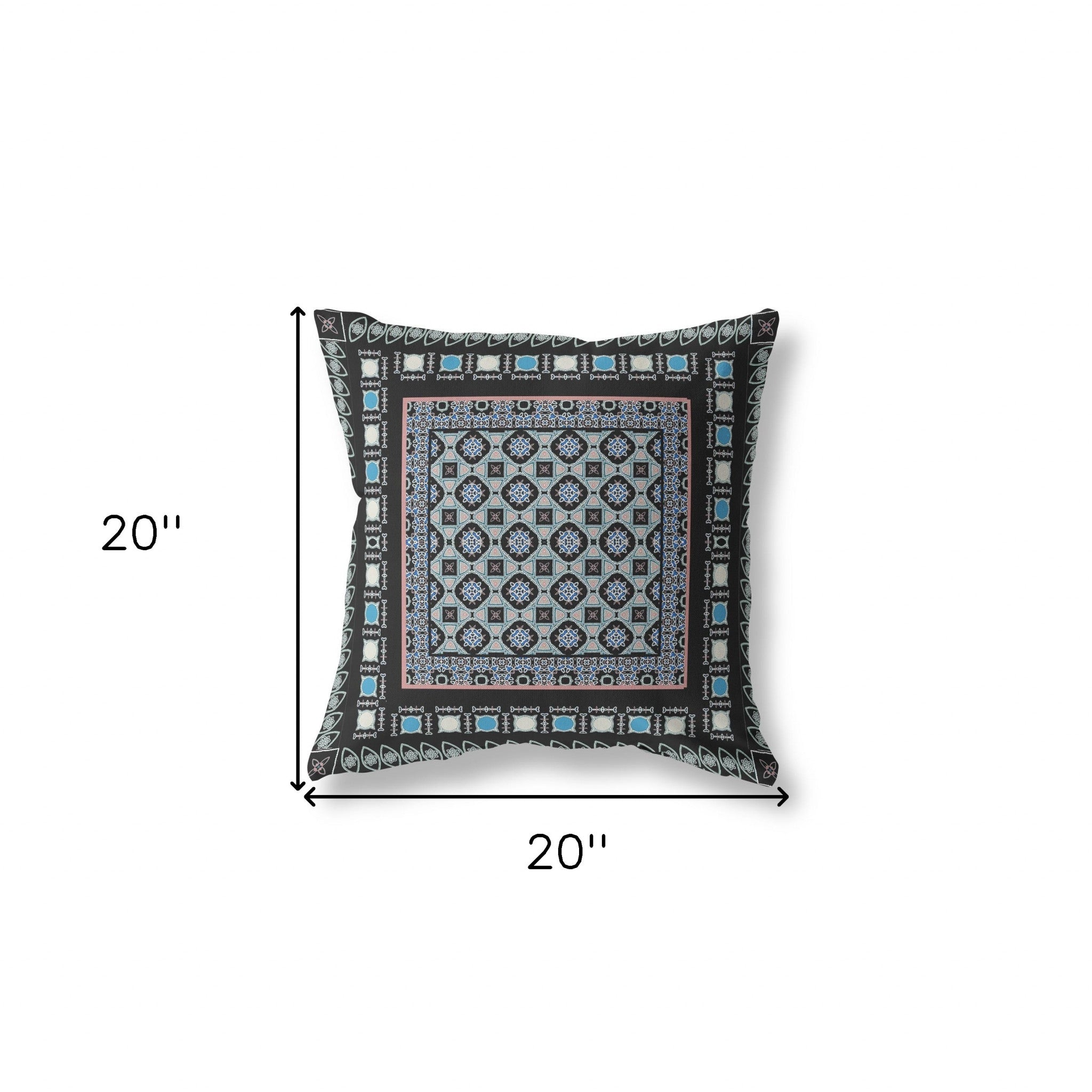 18" X 18" Black And Blue Floral Blown Seam Suede Throw Pillow
