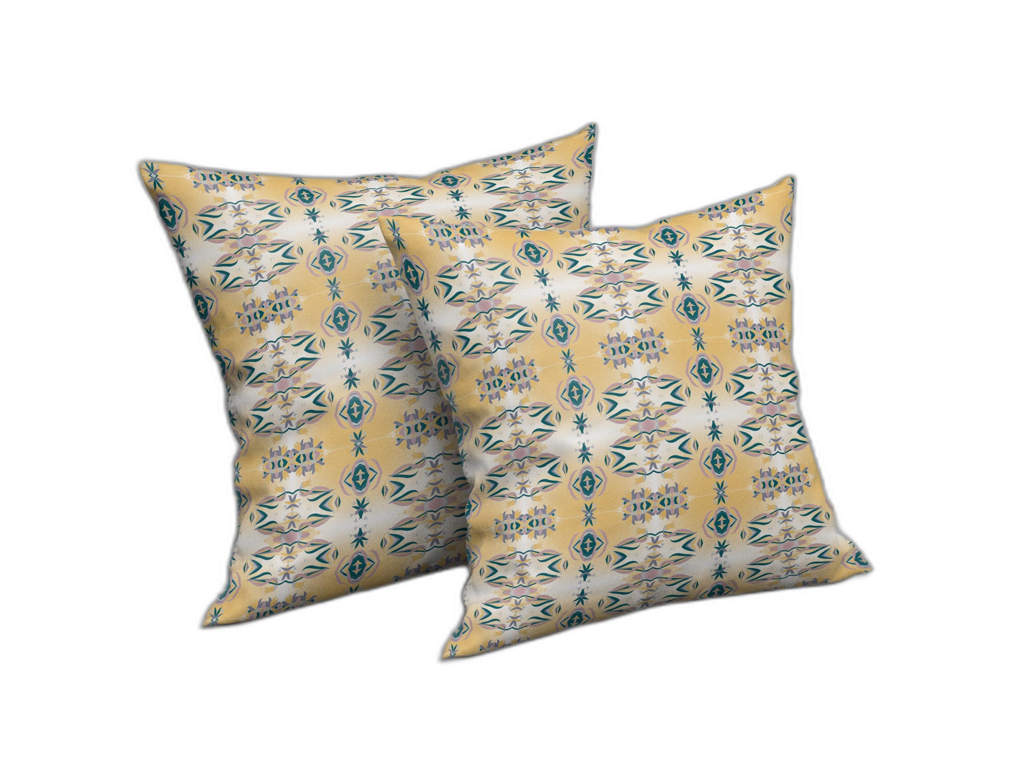 16" X 16" White And Yellow Abstract Blown Seam Suede Throw Pillow