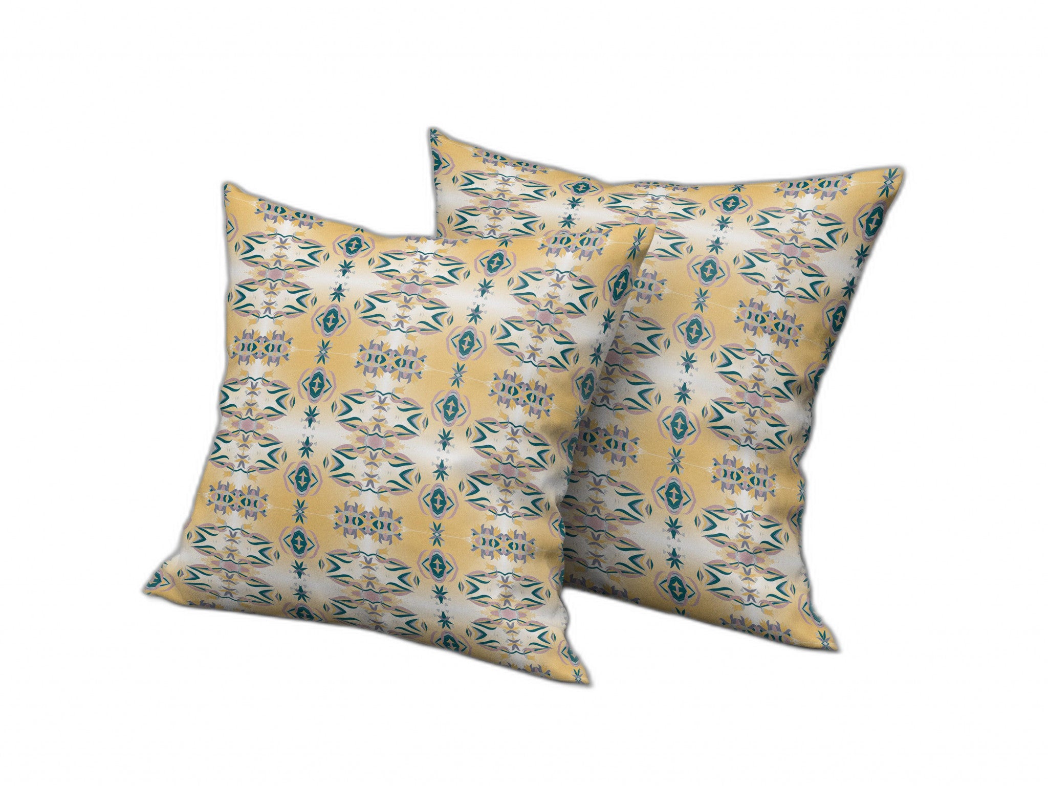 16" X 16" White And Yellow Abstract Blown Seam Suede Throw Pillow