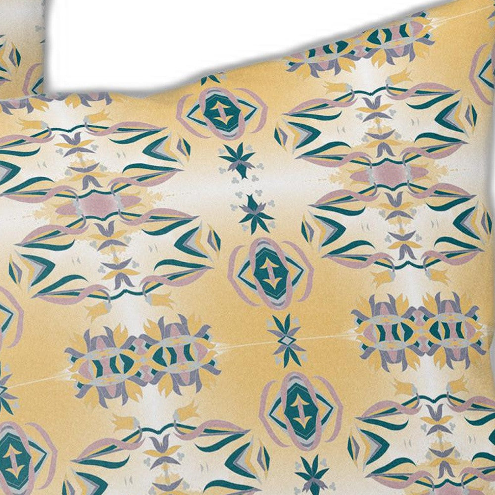 16" X 16" White And Yellow Abstract Blown Seam Suede Throw Pillow