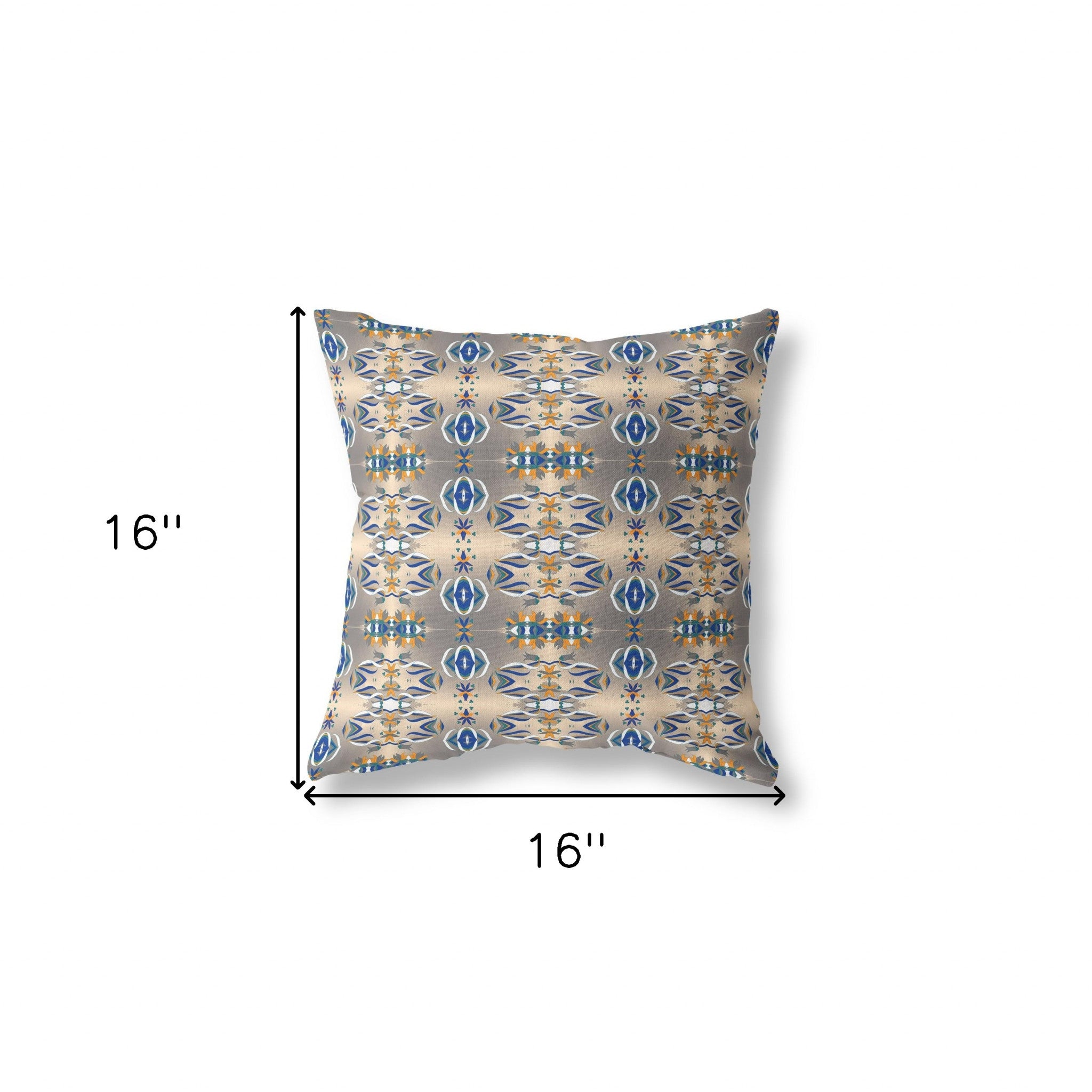 16" X 16" Brown And Blue Abstract Blown Seam Suede Throw Pillow