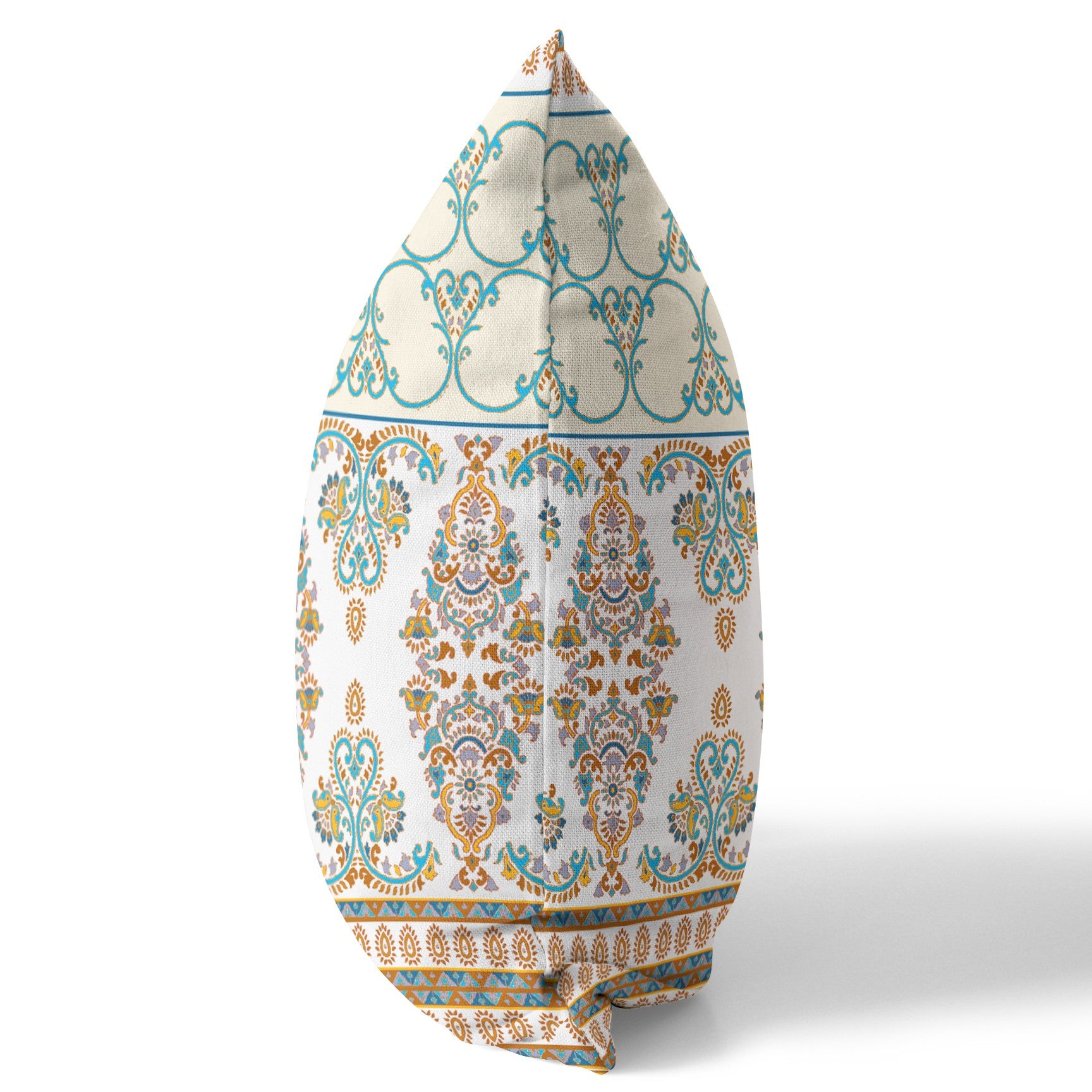 18" X 18" Orange And Teal Stencil Blown Seam Suede Throw Pillow