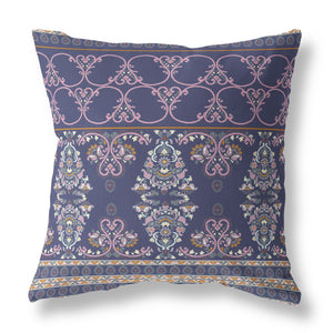 16" X 16" Blue And Pink Stencil Blown Seam Suede Throw Pillow