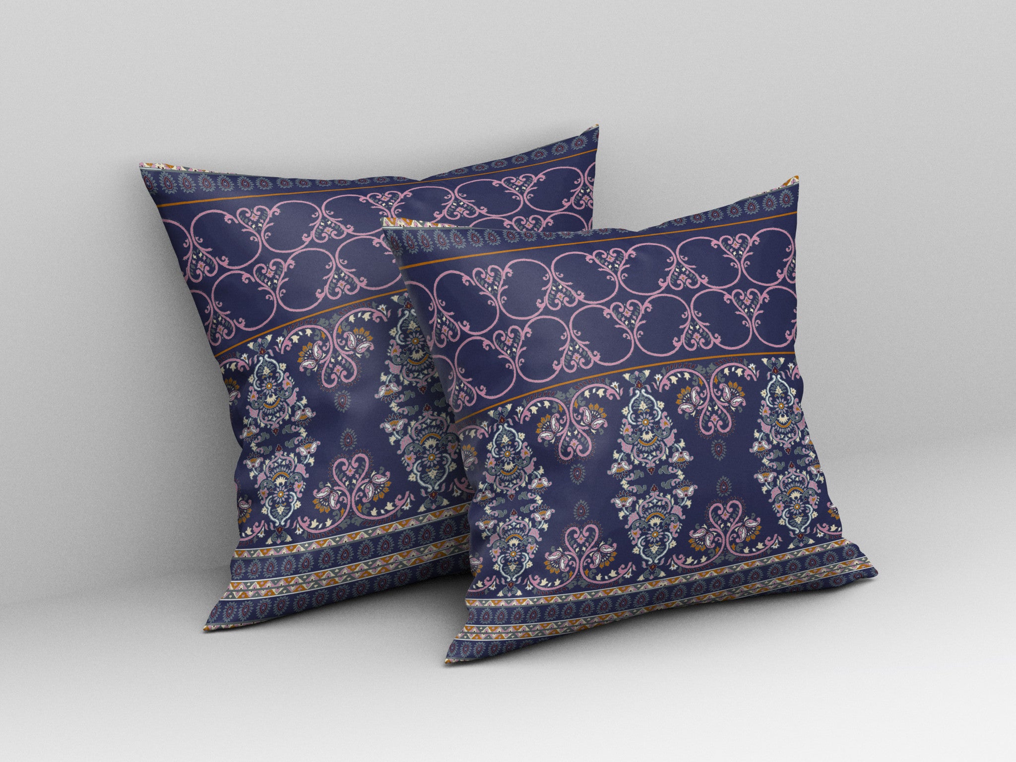 18" X 18" Blue And Pink Stencil Blown Seam Suede Throw Pillow