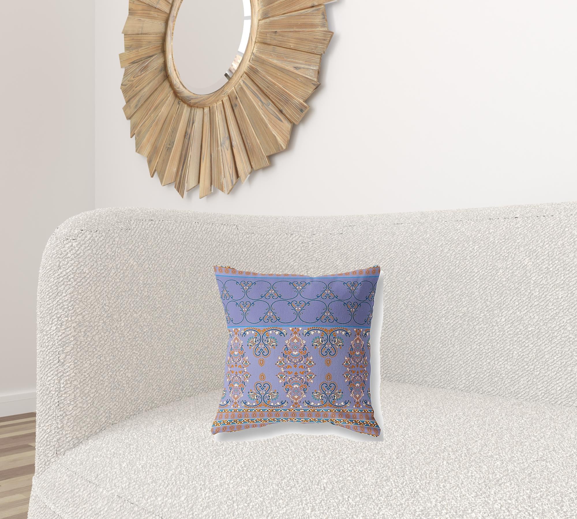 Cojín de gamuza con costura soplada con plantilla morada y azul de 16 "X 16"