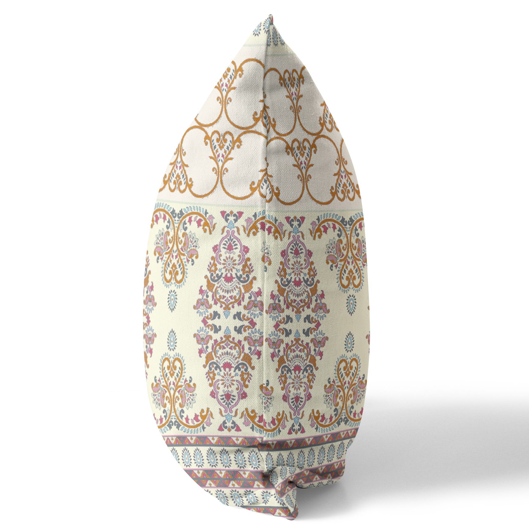 18" X 18" Off White And Orange Stencil Blown Seam Suede Throw Pillow