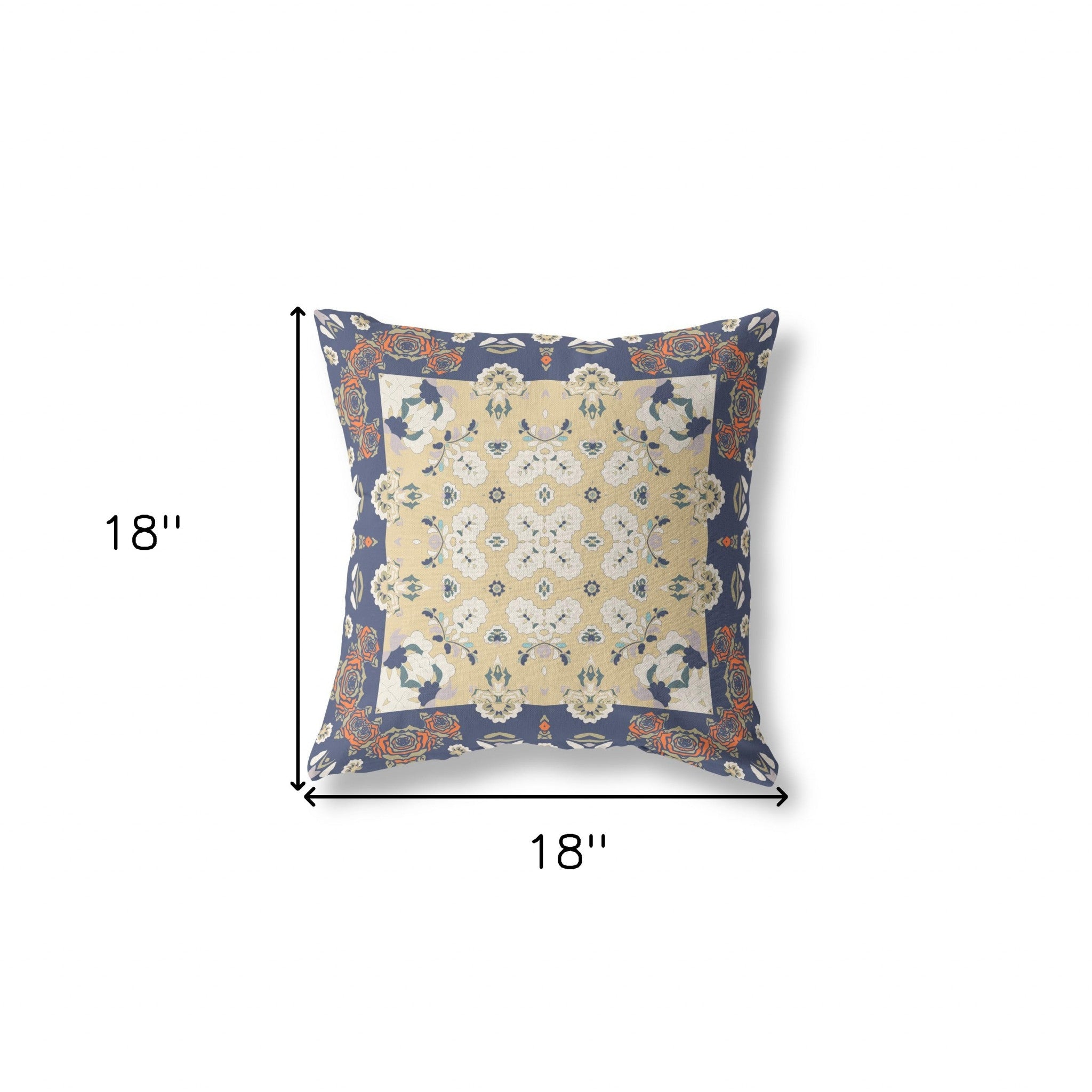 18" X 18" Blue Yellow Floral Blown Seam Suede Throw Pillow