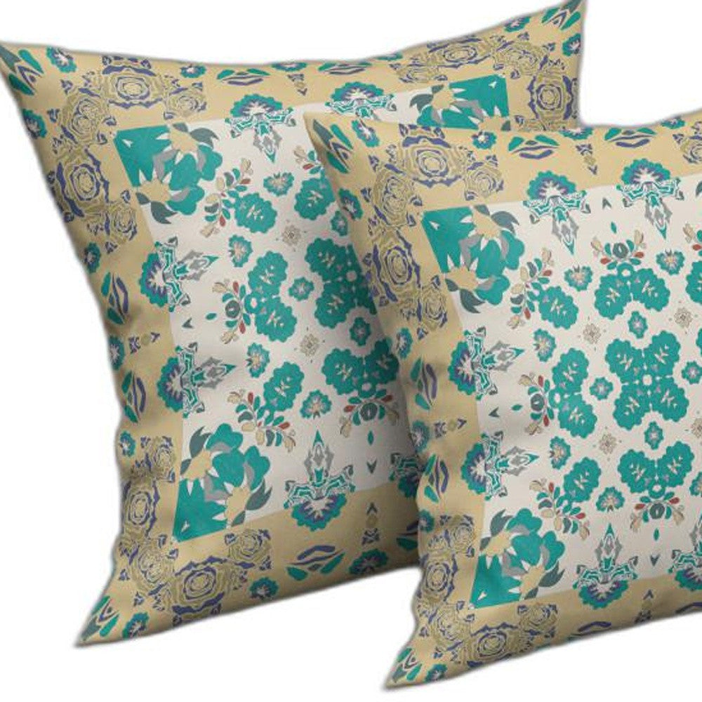 18" X 18" Yellow And White Floral Blown Seam Suede Throw Pillow