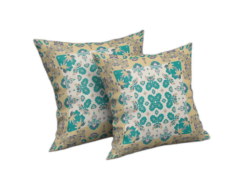 18" X 18" Yellow And White Floral Blown Seam Suede Throw Pillow