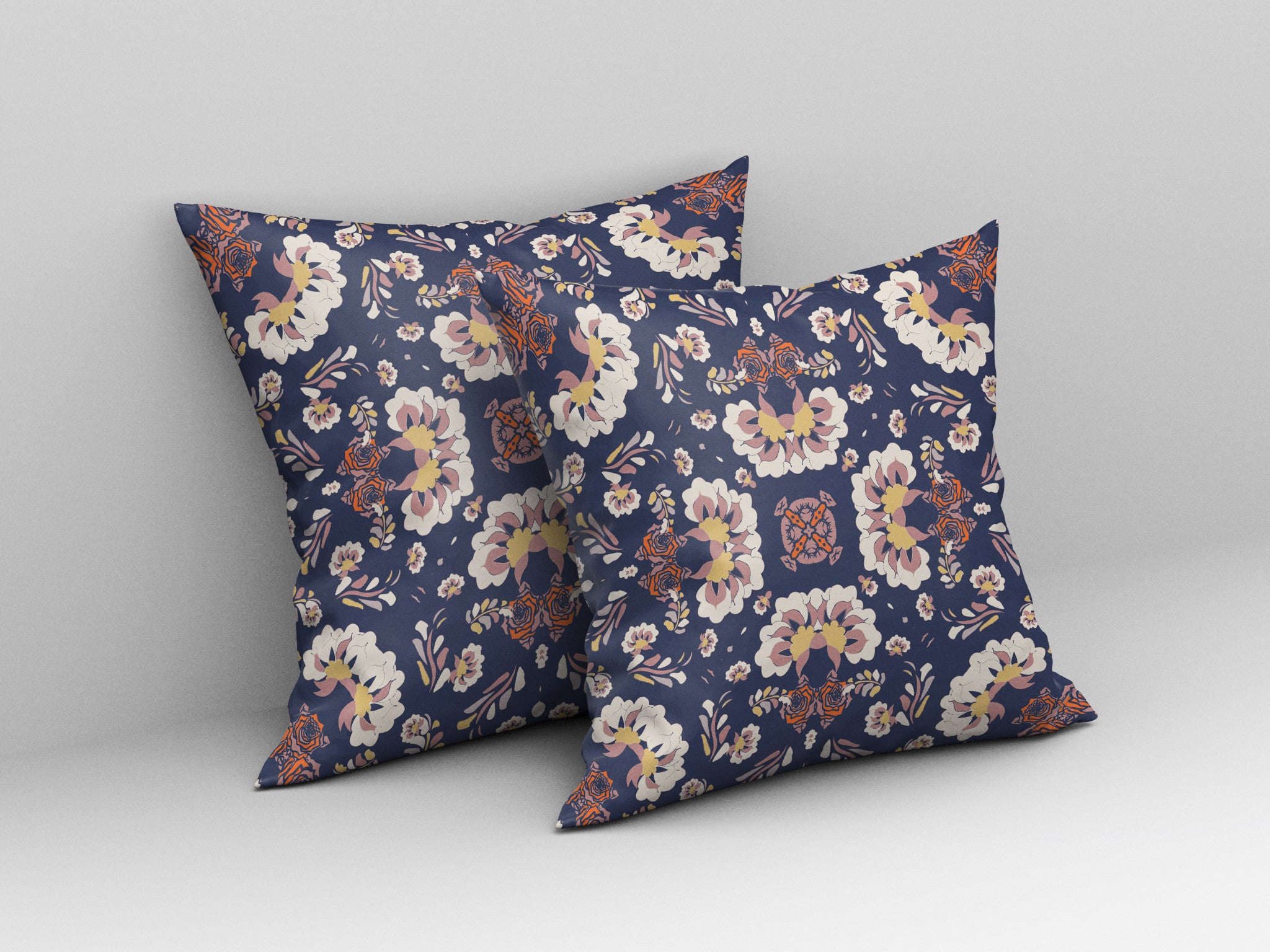 18" X 18" Blue And White Floral Blown Seam Suede Throw Pillow