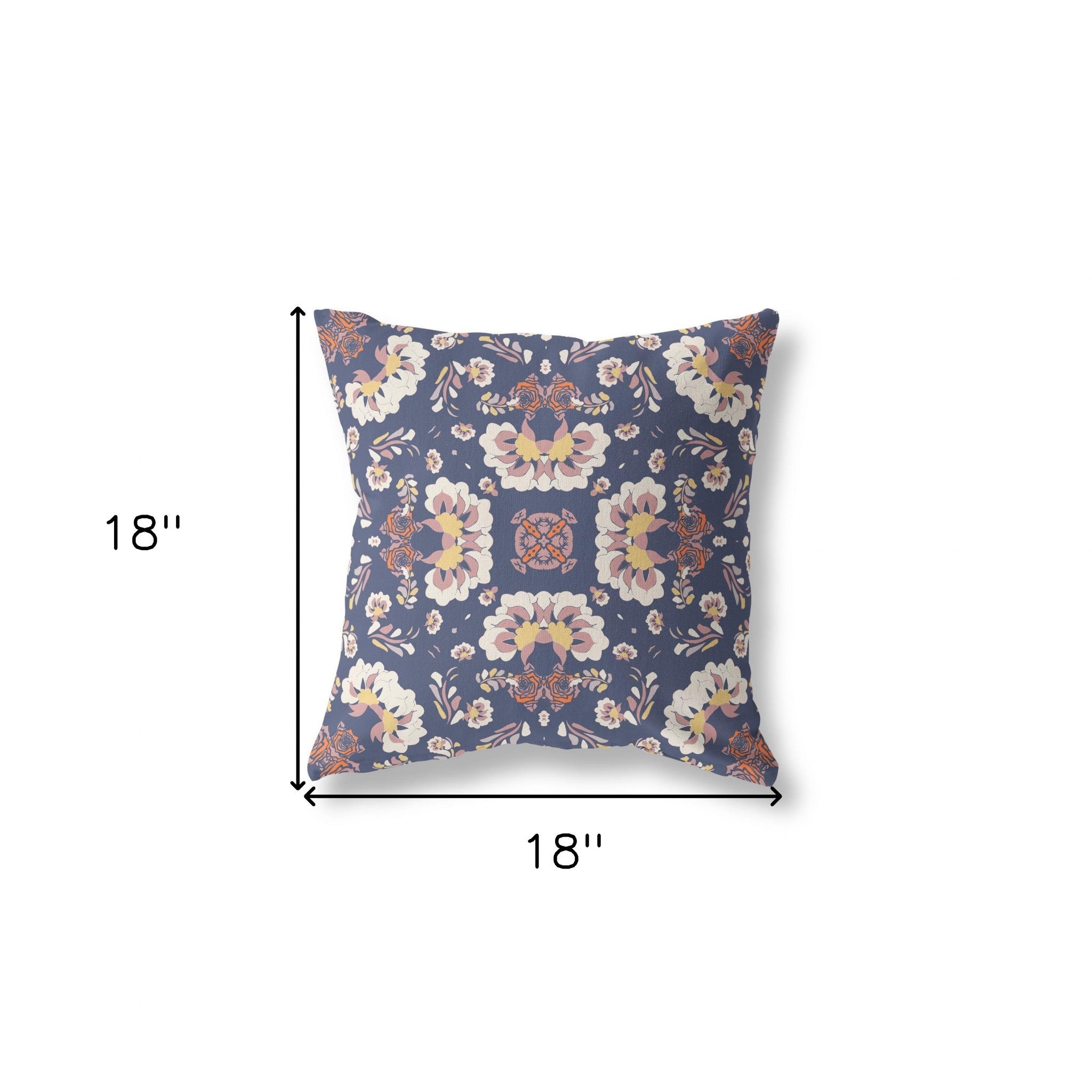 18" X 18" Blue And White Floral Blown Seam Suede Throw Pillow