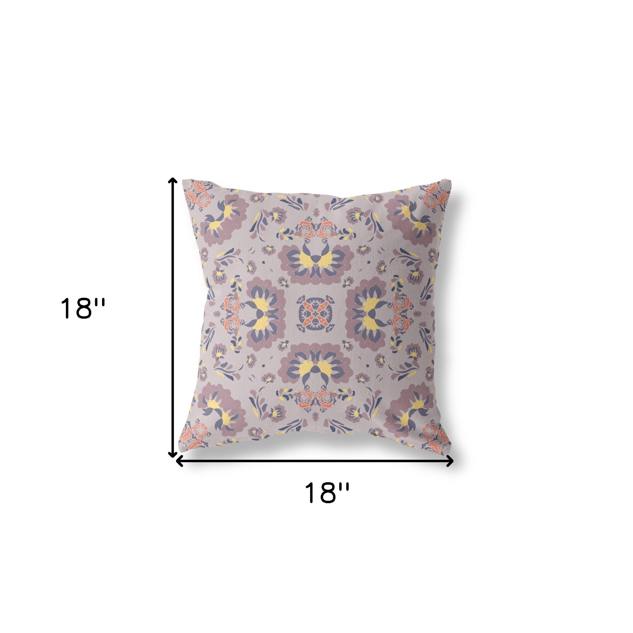 18" X 18" Muted Purple And Yellow Floral Blown Seam Suede Throw Pillow
