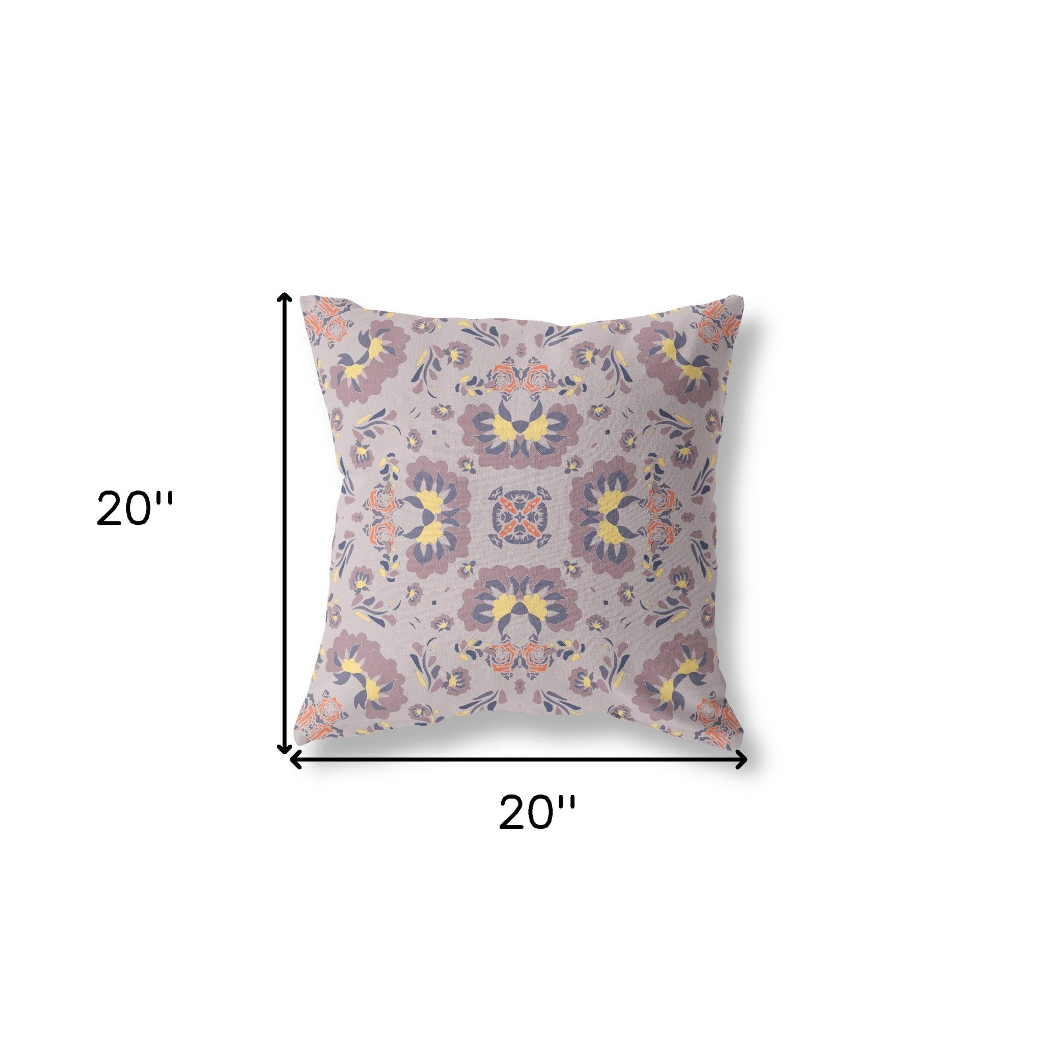 18" X 18" Muted Purple And Yellow Floral Blown Seam Suede Throw Pillow