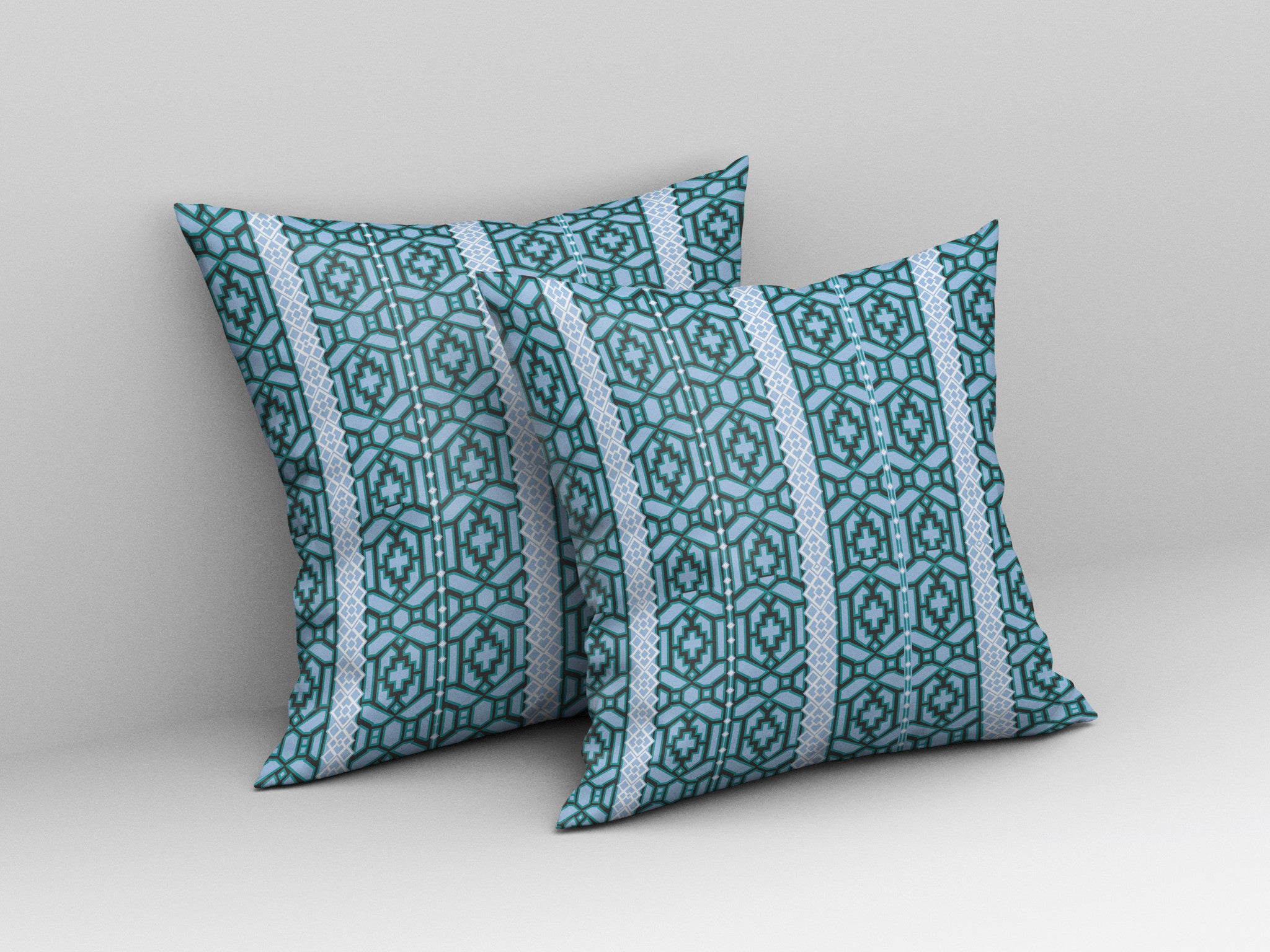 18" X 18" Blue And Brown Geometric Blown Seam Suede Throw Pillow